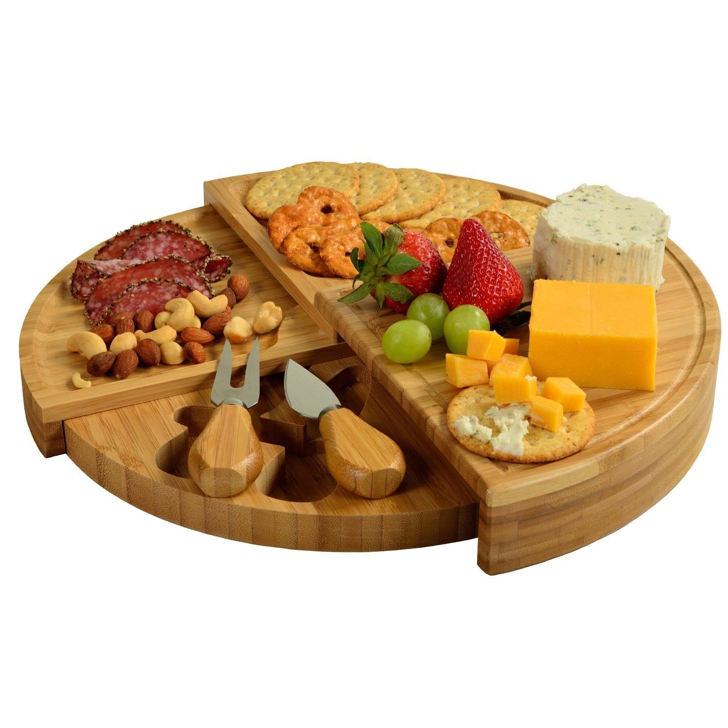 Transforming Bamboo Round Cheese Board Set with Tools