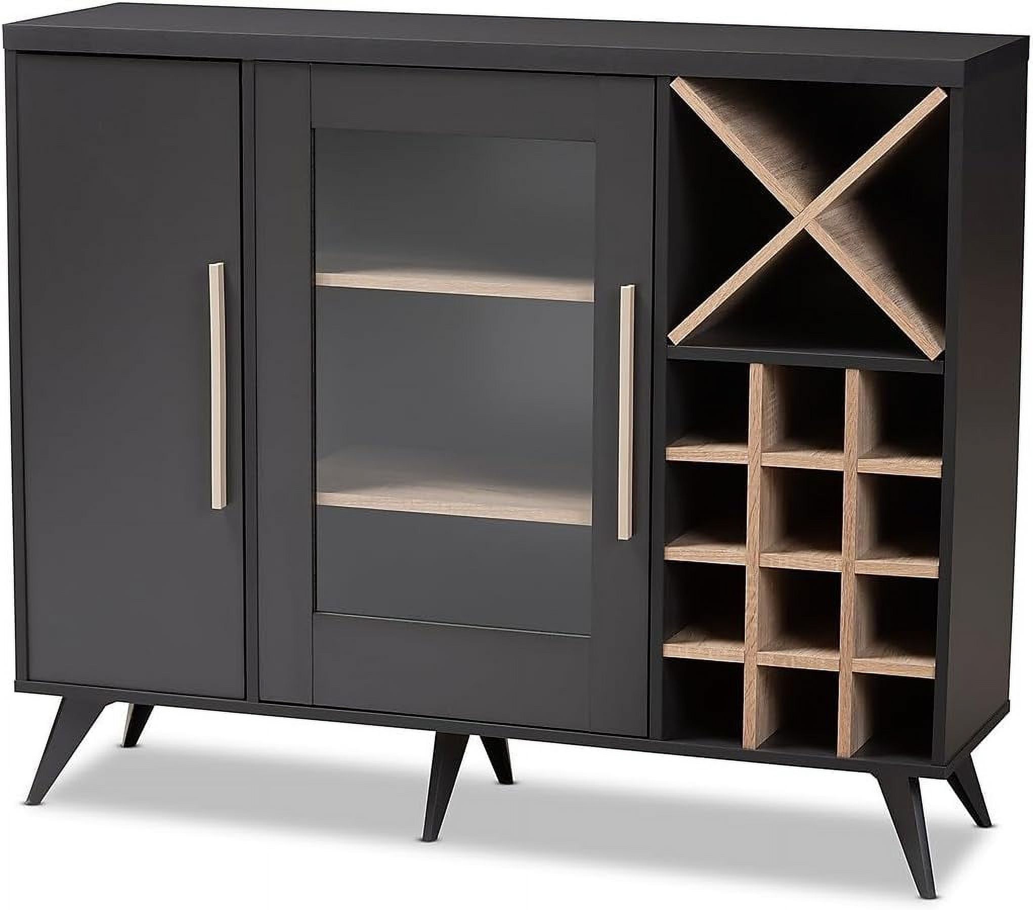 Pietro Mid-Century Dark Grey and Oak 24-Bottle Wine Cabinet