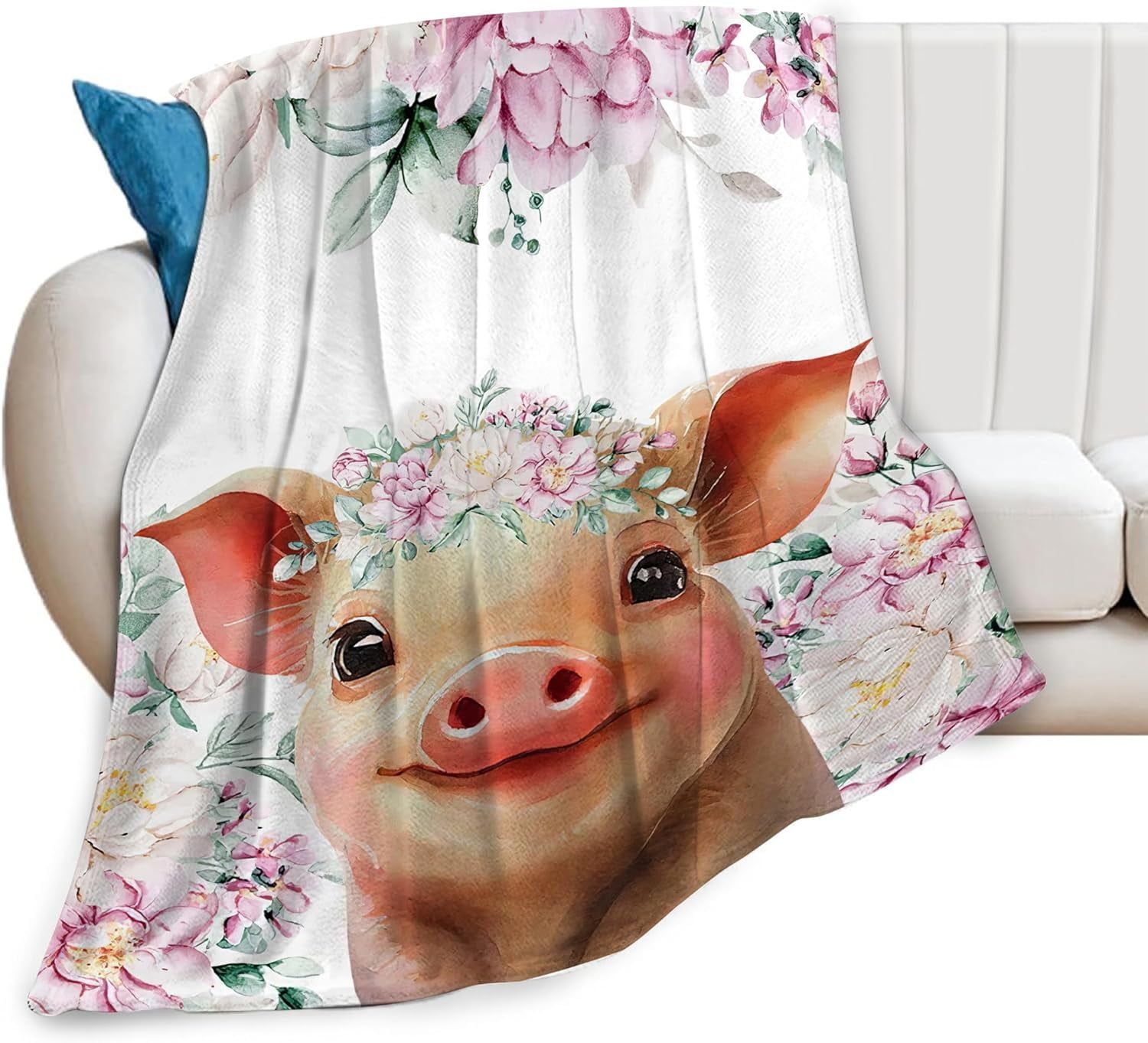 Pig and Floral Fleece Throw Blanket 40" x 50"