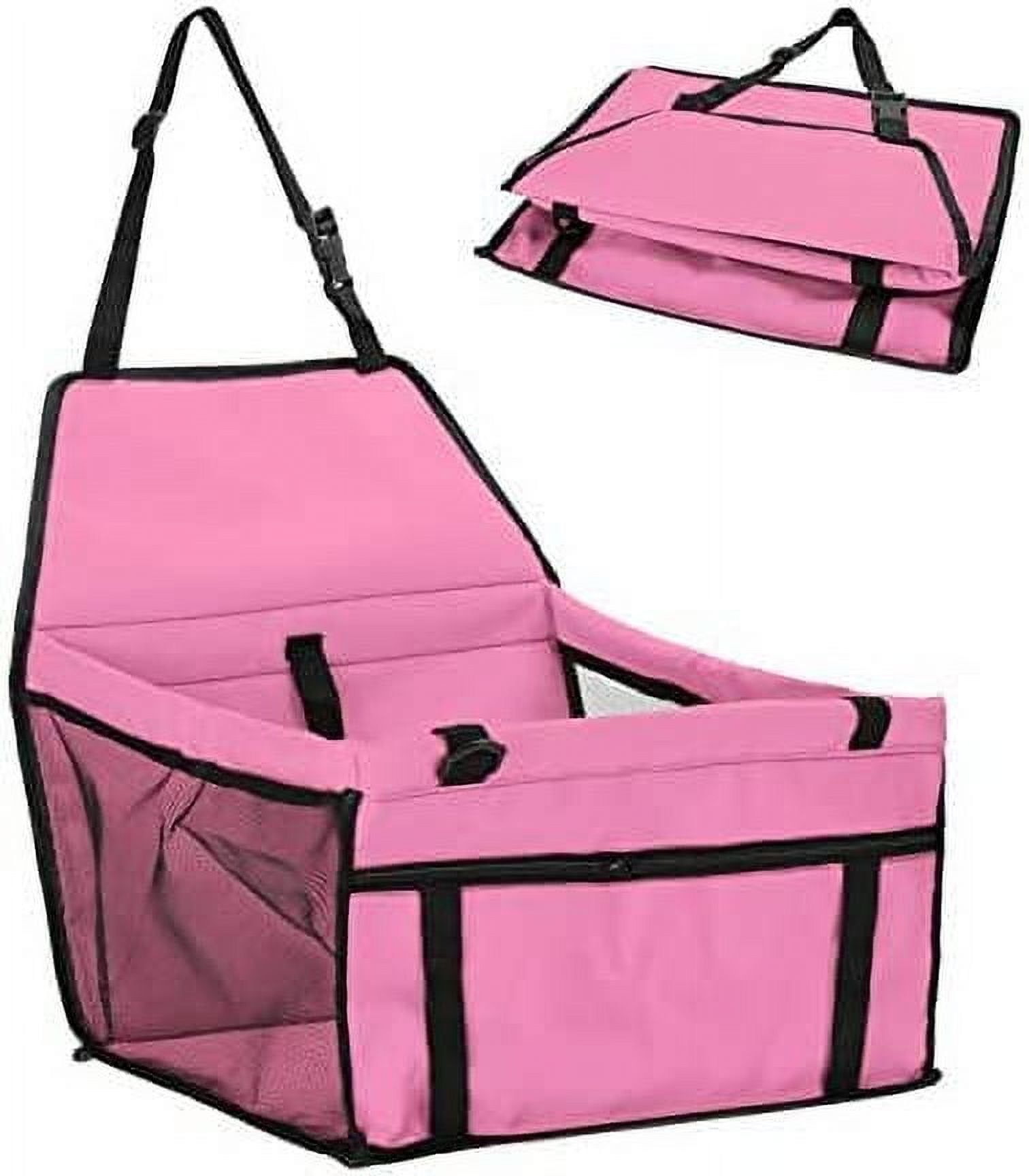 Pink Soft Sided Dog Car Seat with Safety Leash