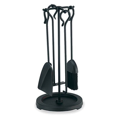 Compact Matte Black Iron Fireplace Tool Set with Stand