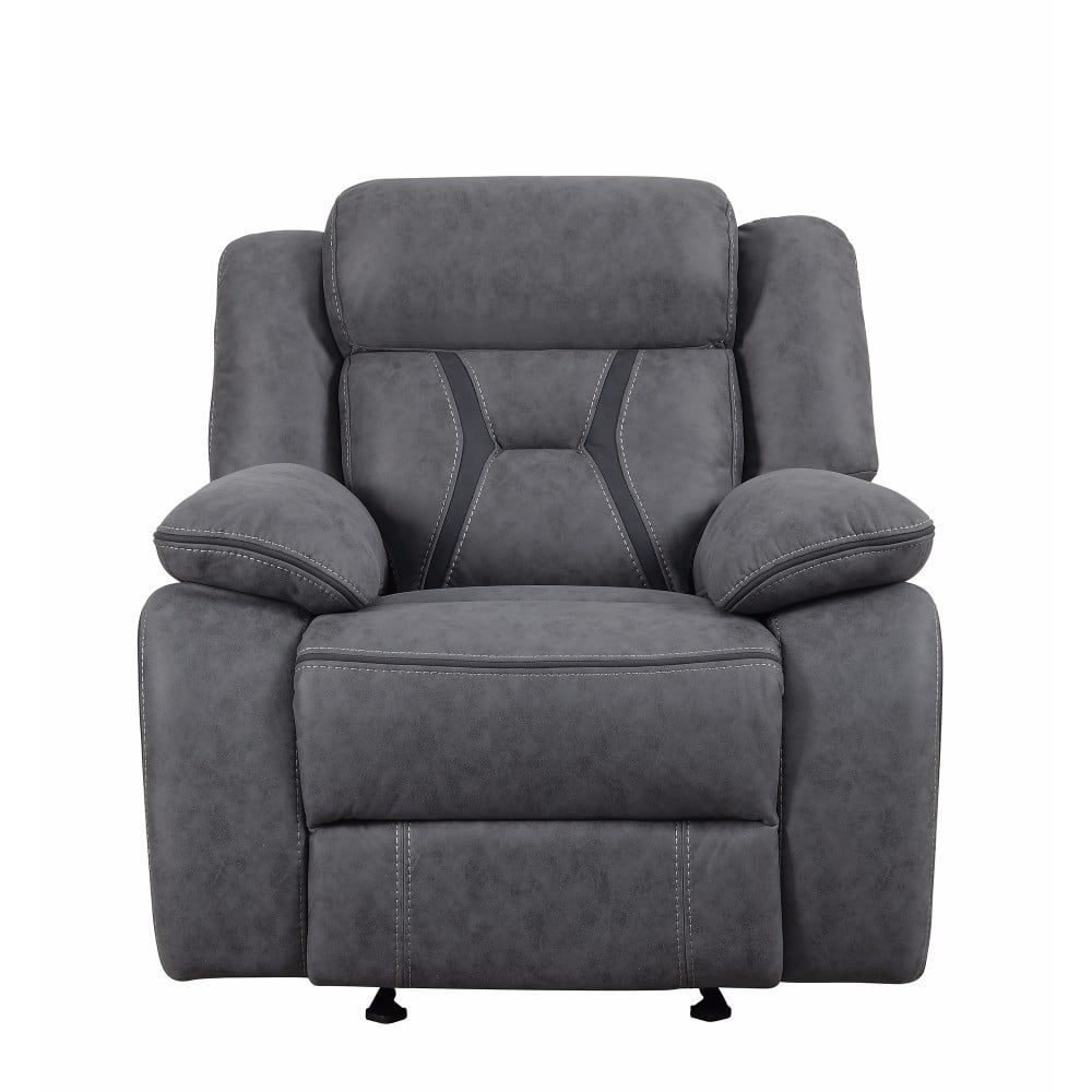 Gray Faux Leather Glider Recliner with Contrast Stitching