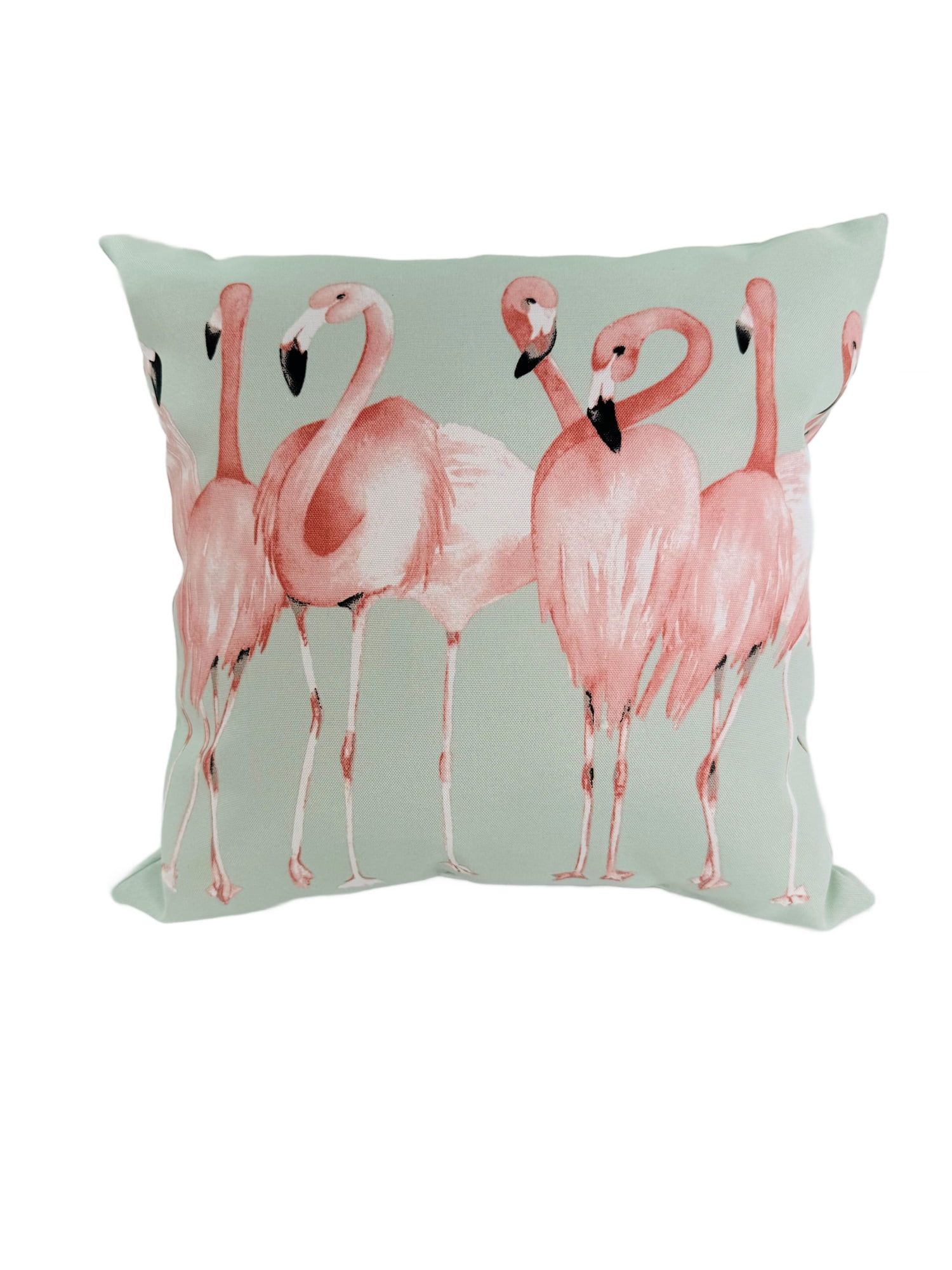 Green and Pink Flamingo Outdoor Square Pillow 16x16