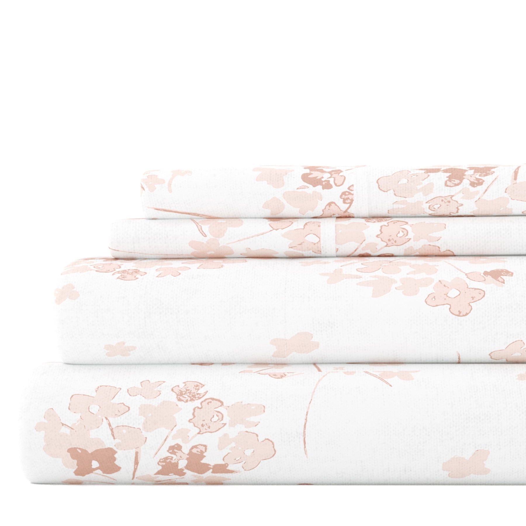 Pink Floral Cotton Flannel Deep Pocket Full Sheet Set