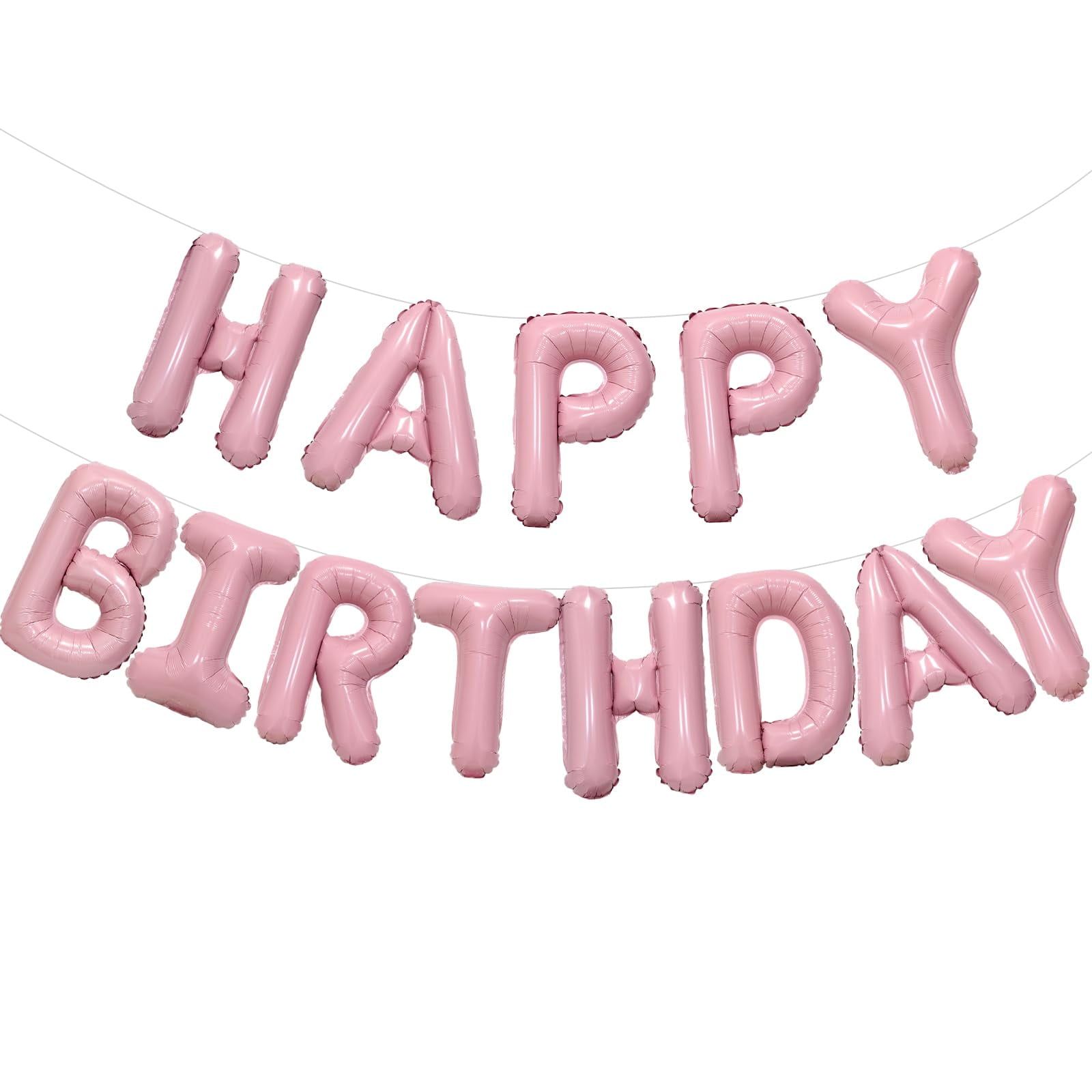 Pink 16-Inch Happy Birthday Foil Balloon Banner