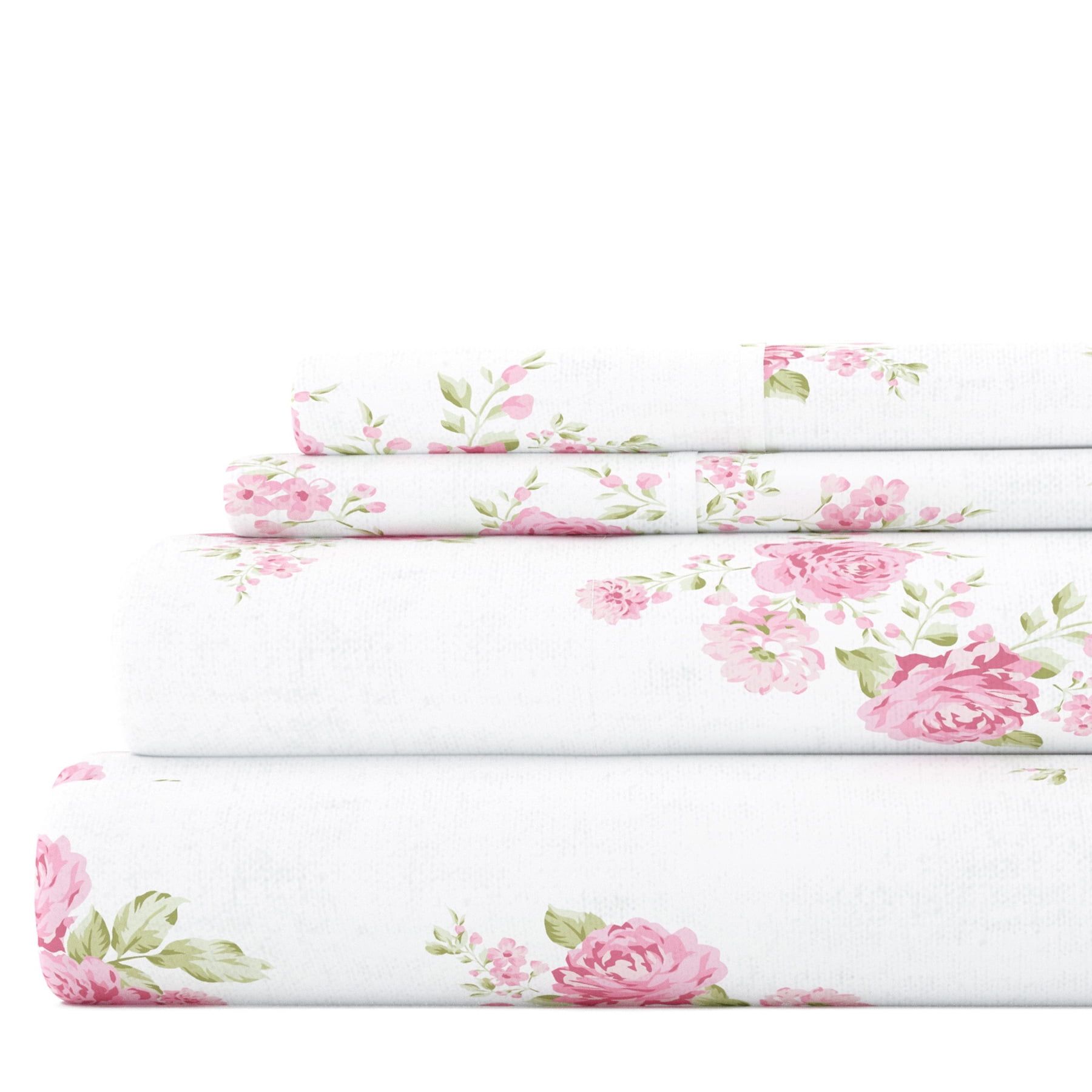 Queen Pink Floral Cotton Flannel Deep Pocket Sheet Set