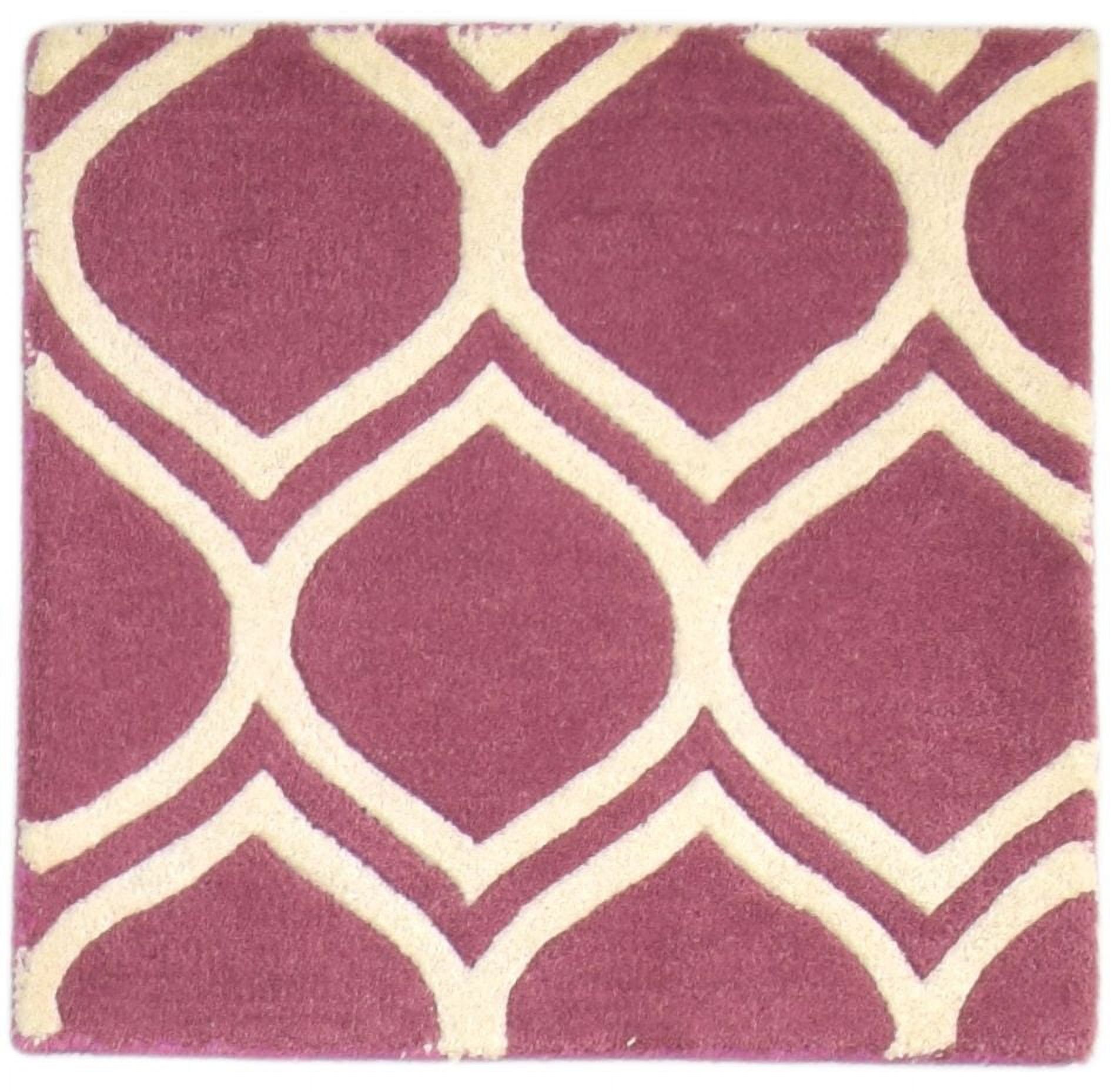 Pink and Cream Wool Trellis Hand Tufted Rug 2' x 2'