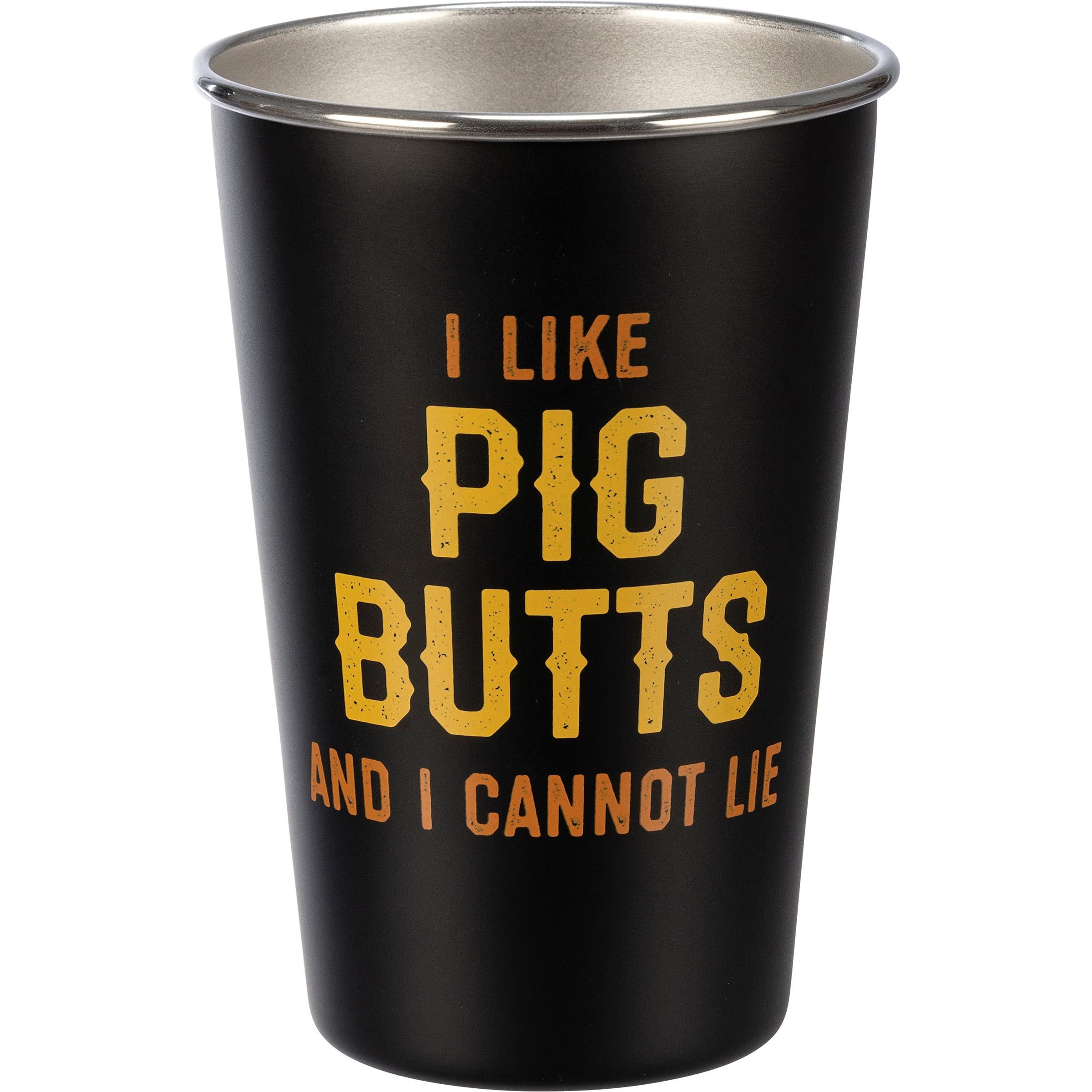 Black Stainless Steel Pint Glass with Humorous Text