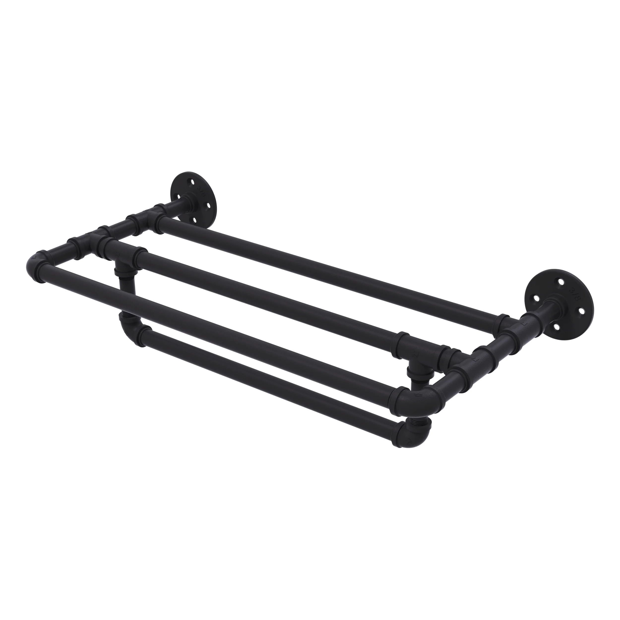 Matte Black Iron 30-Inch Wall Mounted Towel Shelf with Bar