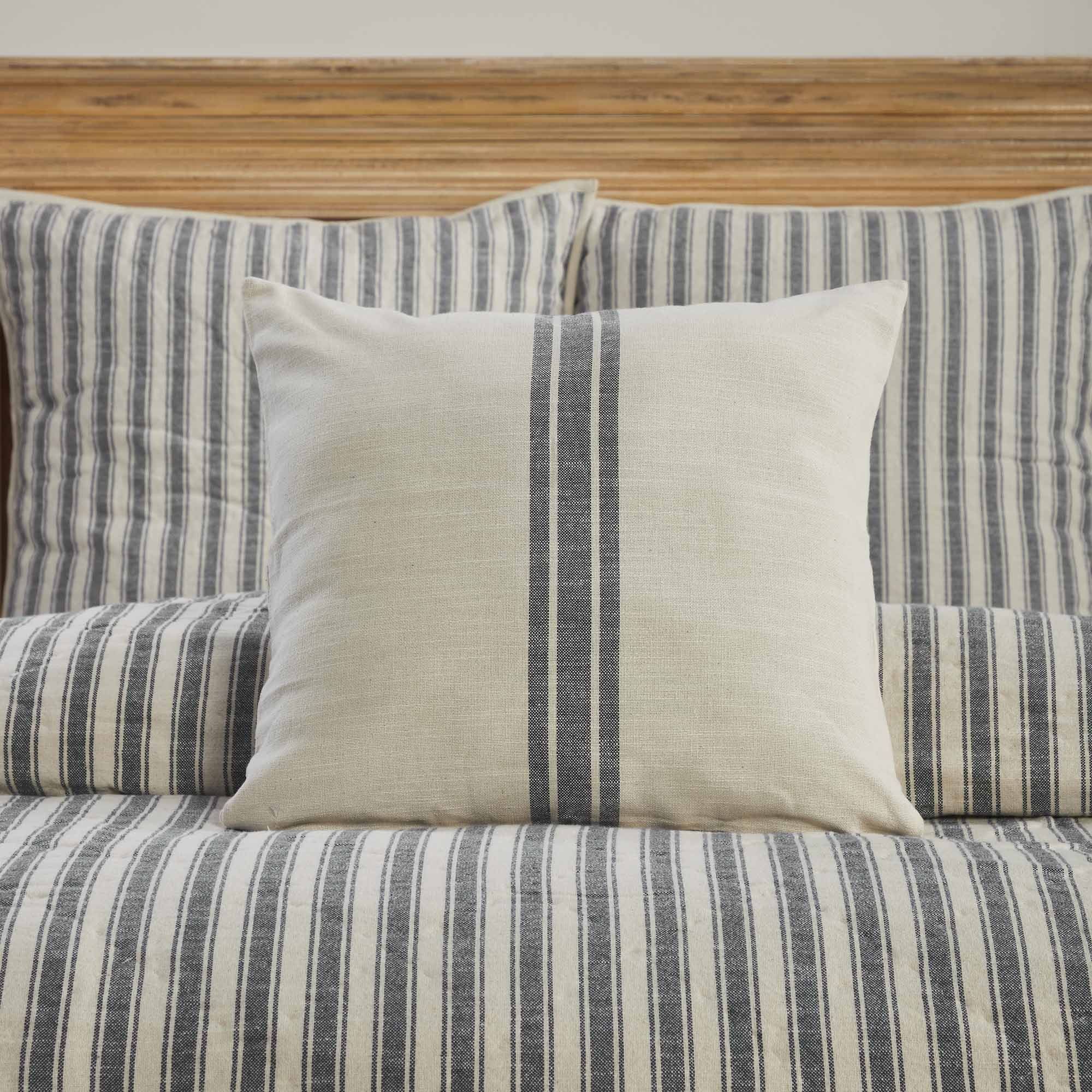 Gray and Cream Cotton Grain Sack Stripe Pillow Cover 20" x 20"