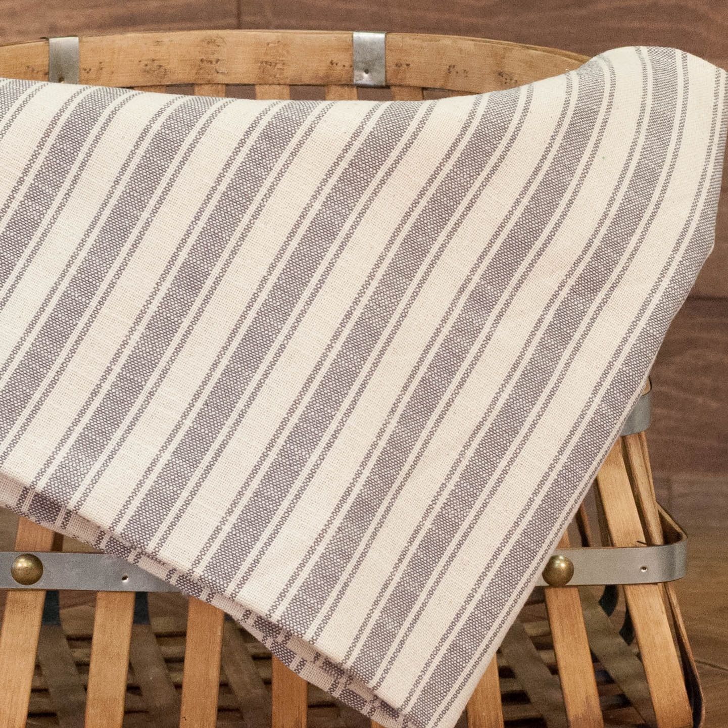 Gray and Beige Cotton Ticking Stripe Fabric, 36" x 110"