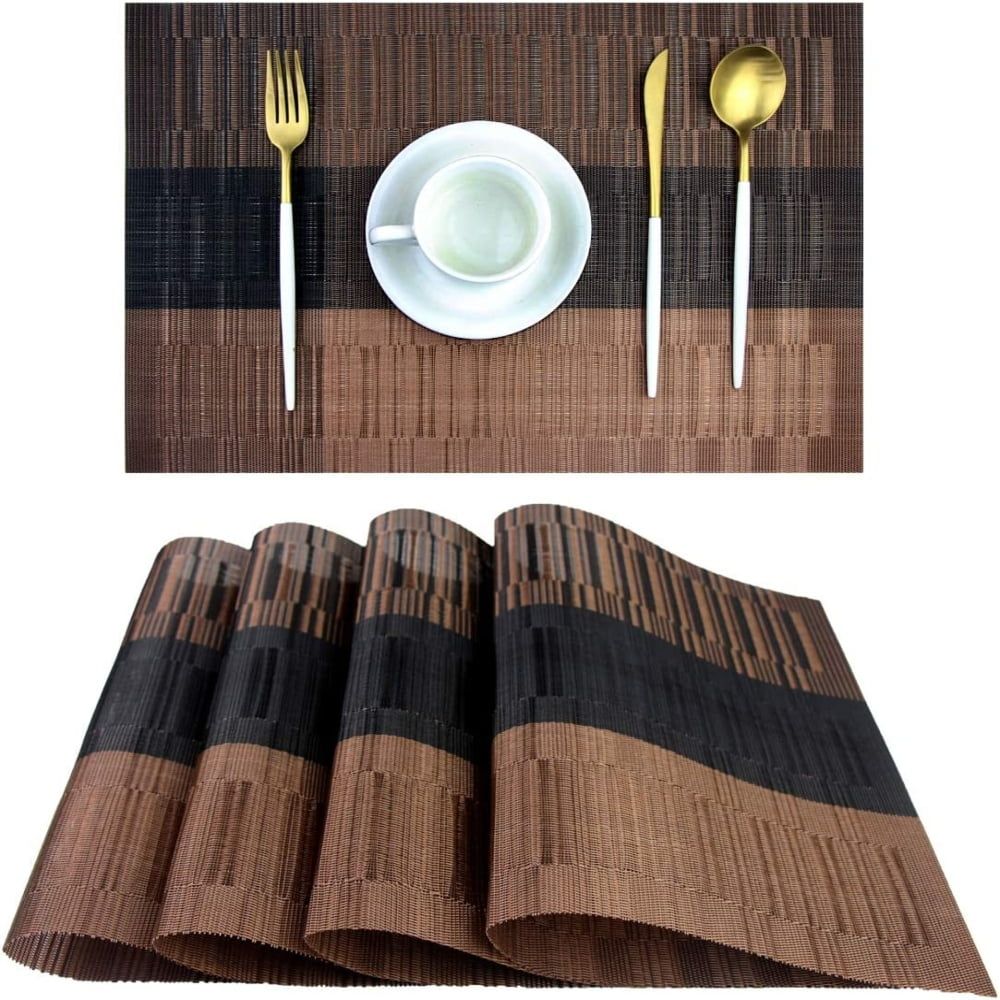 Brown and Black Woven Vinyl Dining Placemats Set of 4