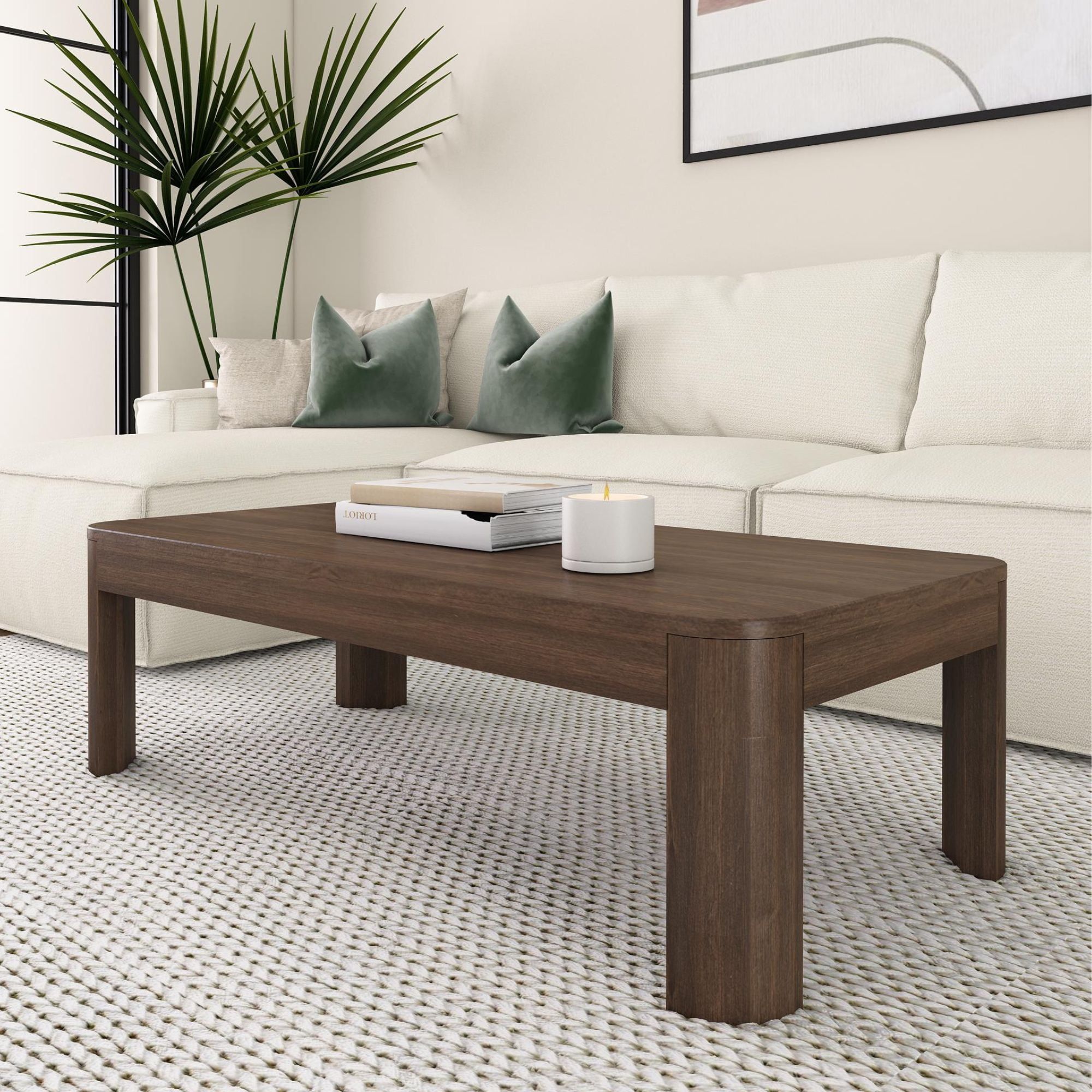 Walnut 48" Rectangular Pine Wood Coffee Table