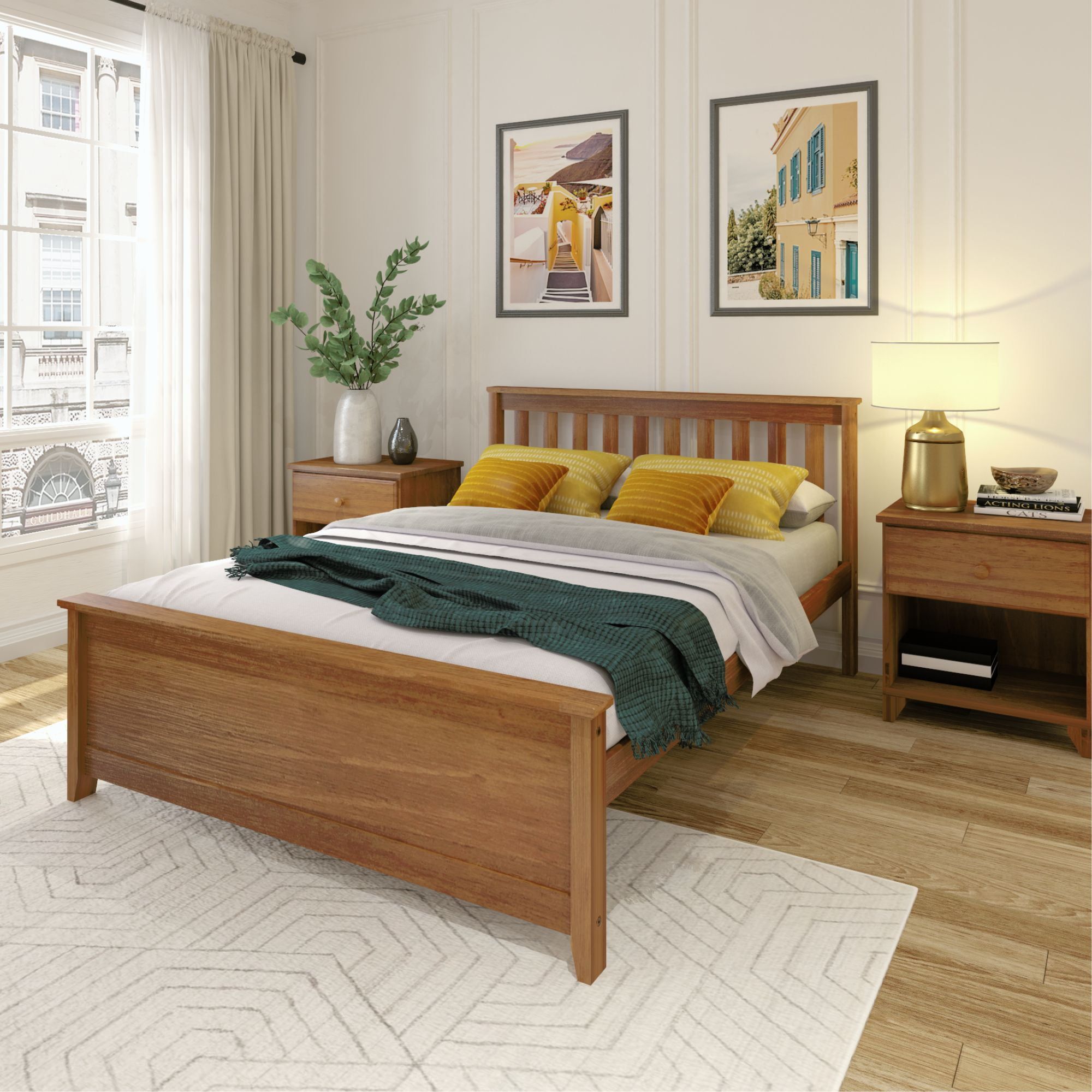 Pecan Pine Full Platform Bed with Slatted Headboard