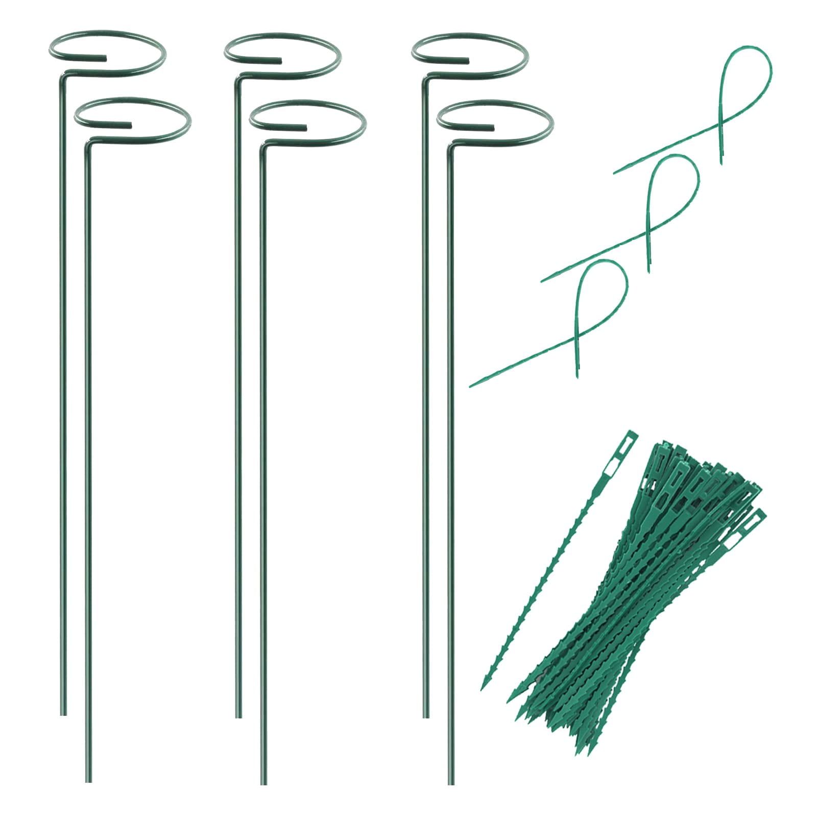 Green Single Stem Plant Support Stakes with Twist Ties, 15.9 inch, 6 Pack