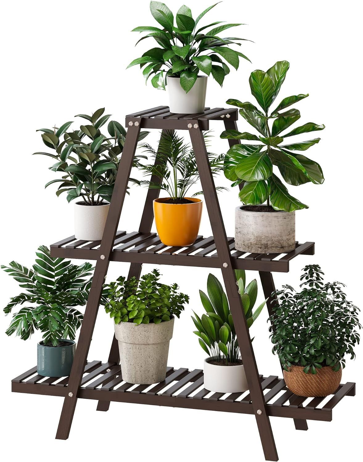 Brown Bamboo 3-Tier Ladder Plant Stand for Indoor and Outdoor Use