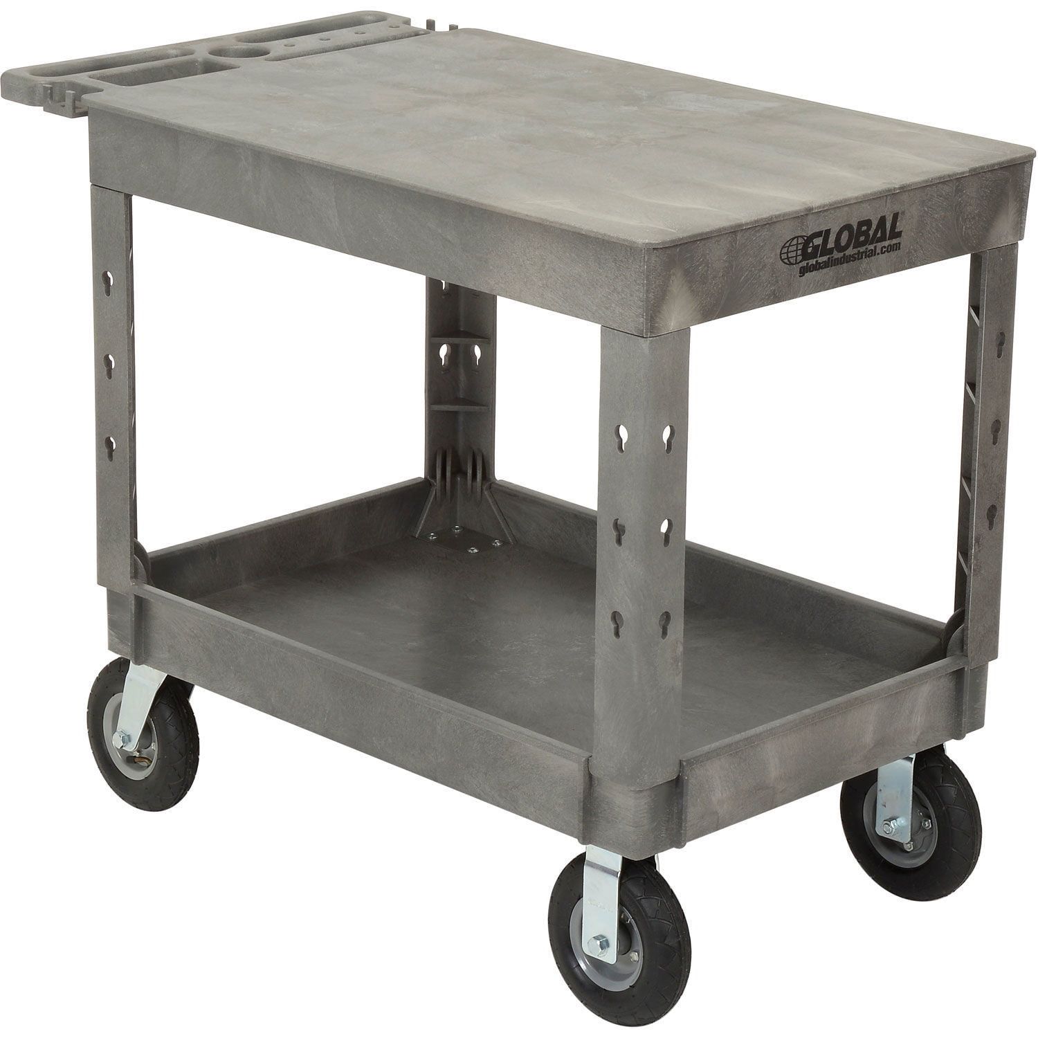 Gray Industrial Strength Plastic Utility Cart with Pneumatic Wheels