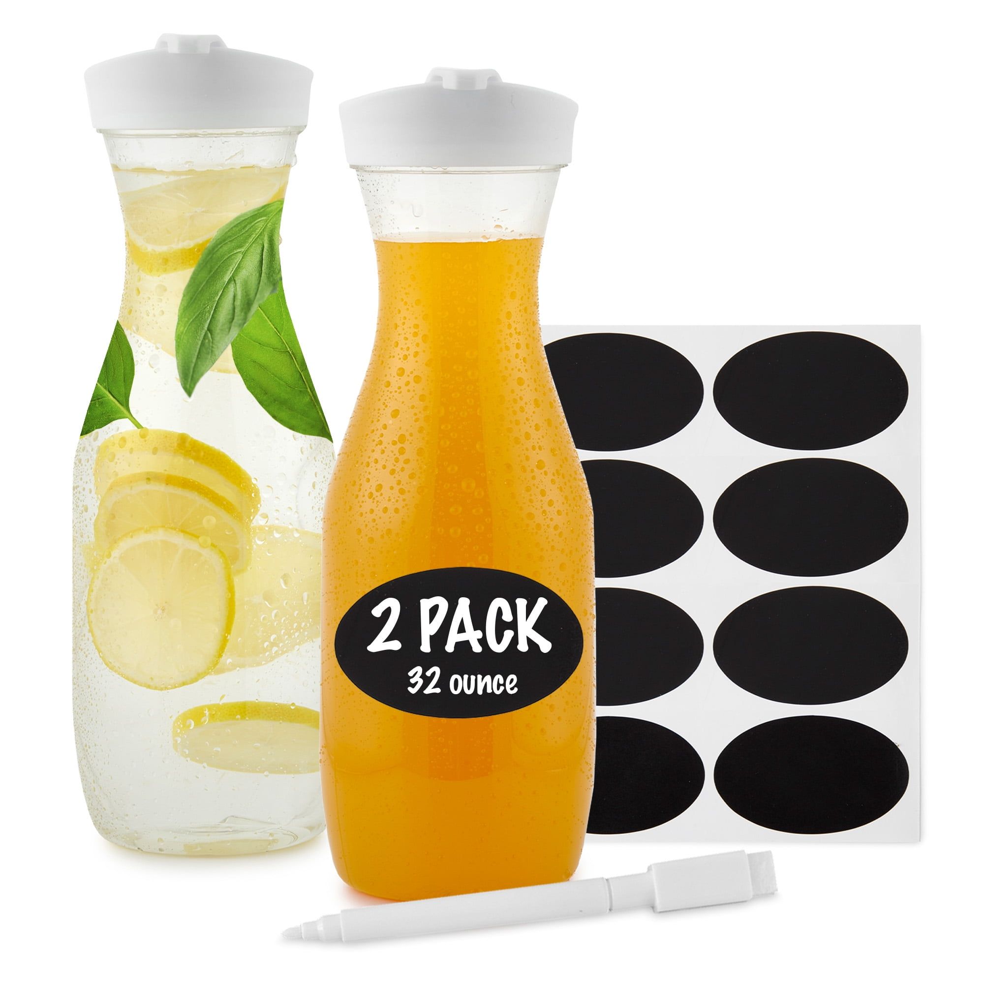 Clear Plastic 32 oz Carafe Set with Lids