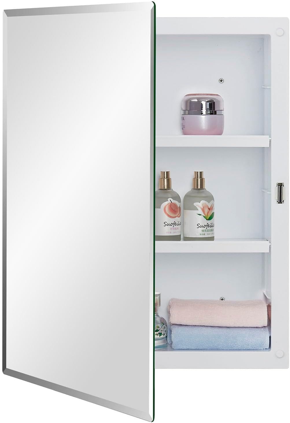 Modern White Plastic Medicine Cabinet with Mirror Door, 16 x 20 inch