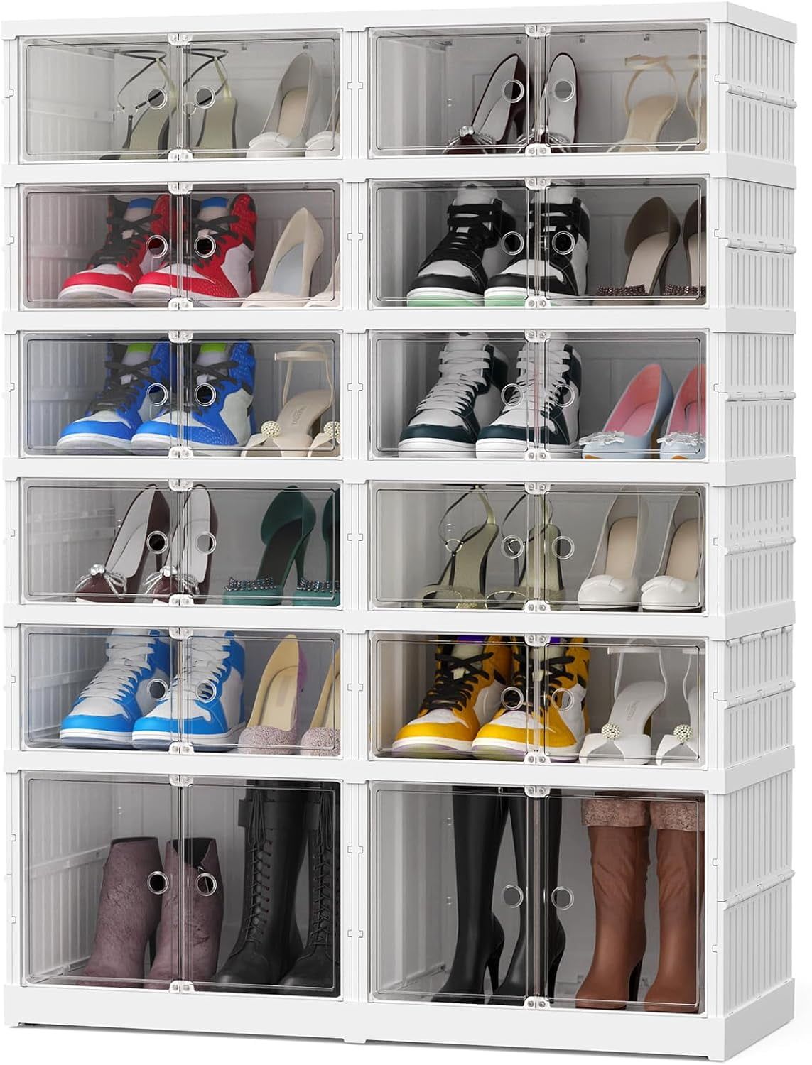 White 6-Tier Plastic Shoe Storage Rack with Clear Doors