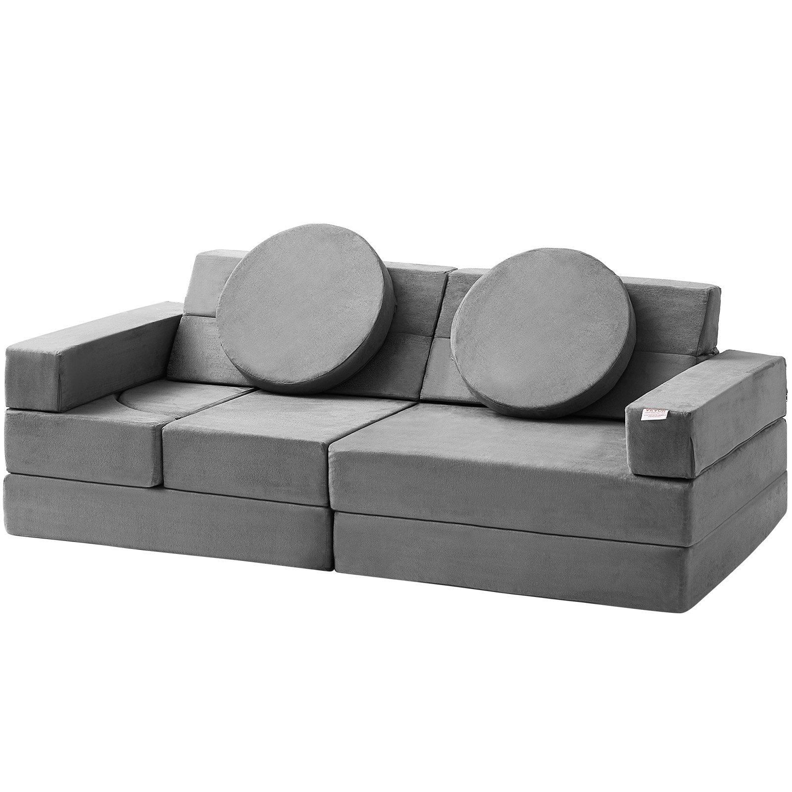 Gray Modular Fabric Sectional Sleeper Sofa for Kids