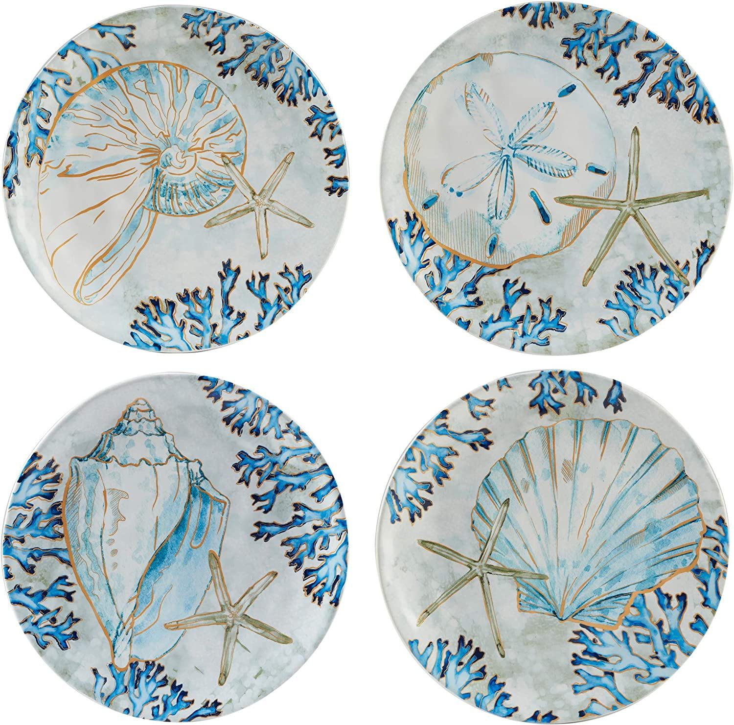 Playa Shells Multicolor Ceramic Coastal Salad Plates, Set of 4