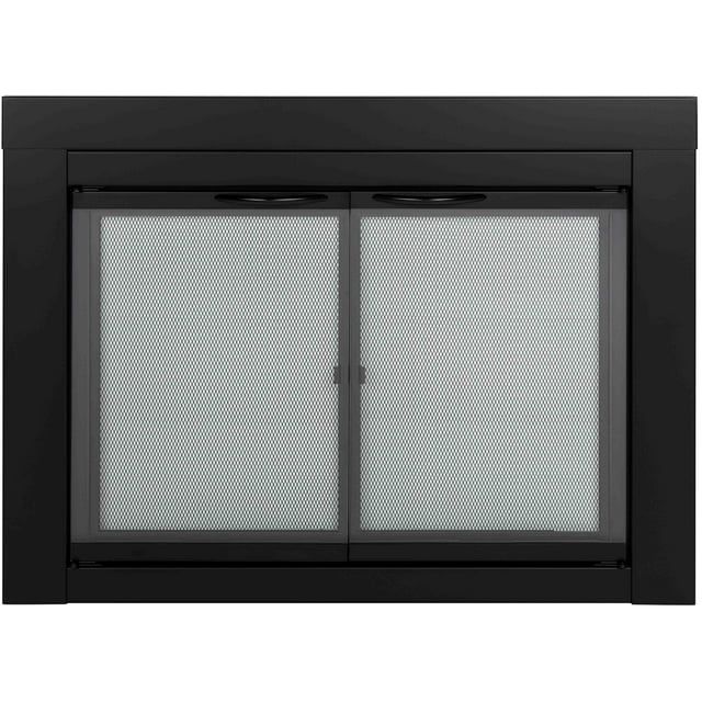 Small Black Tempered Glass Fireplace Doors with Mesh Screen