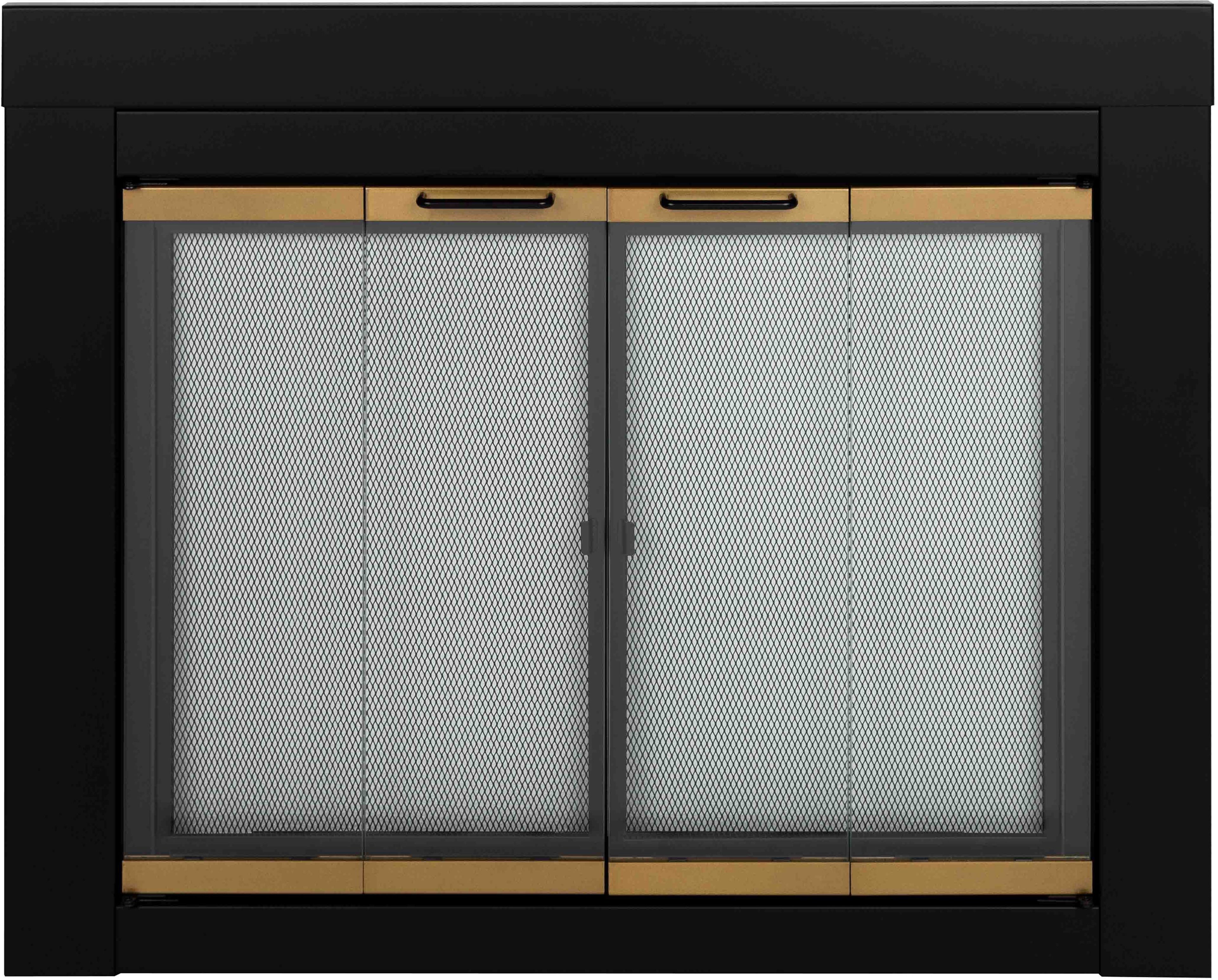 Medium Black and Gold Fireplace Glass Doors with Mesh