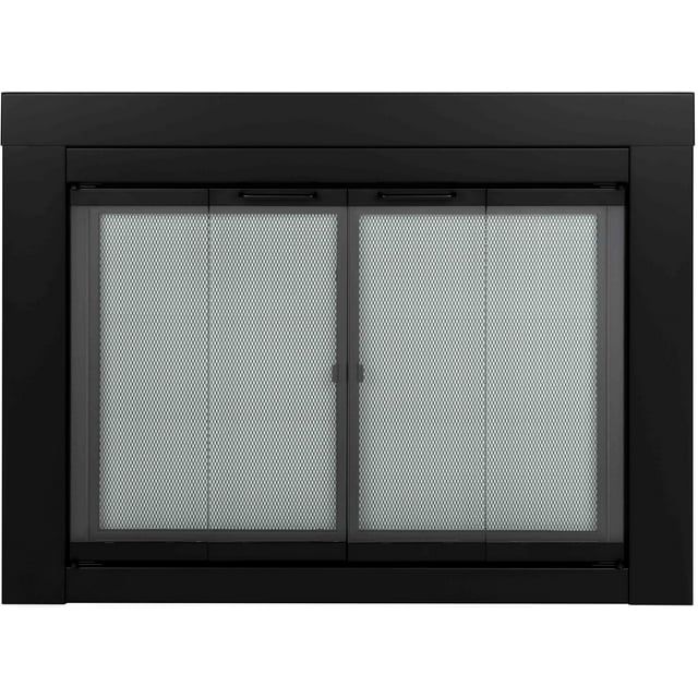 Pleasant Hearth Large Black Steel Fireplace Glass Doors