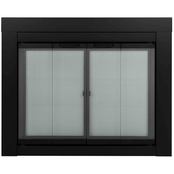Medium Black Steel Fireplace Glass Door with Mesh Screen