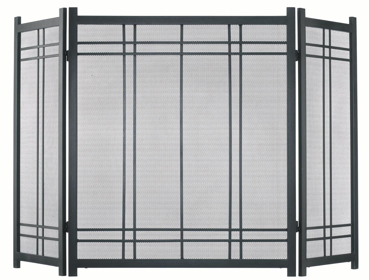 Preston Black Steel Three-Panel Mesh Fireplace Screen