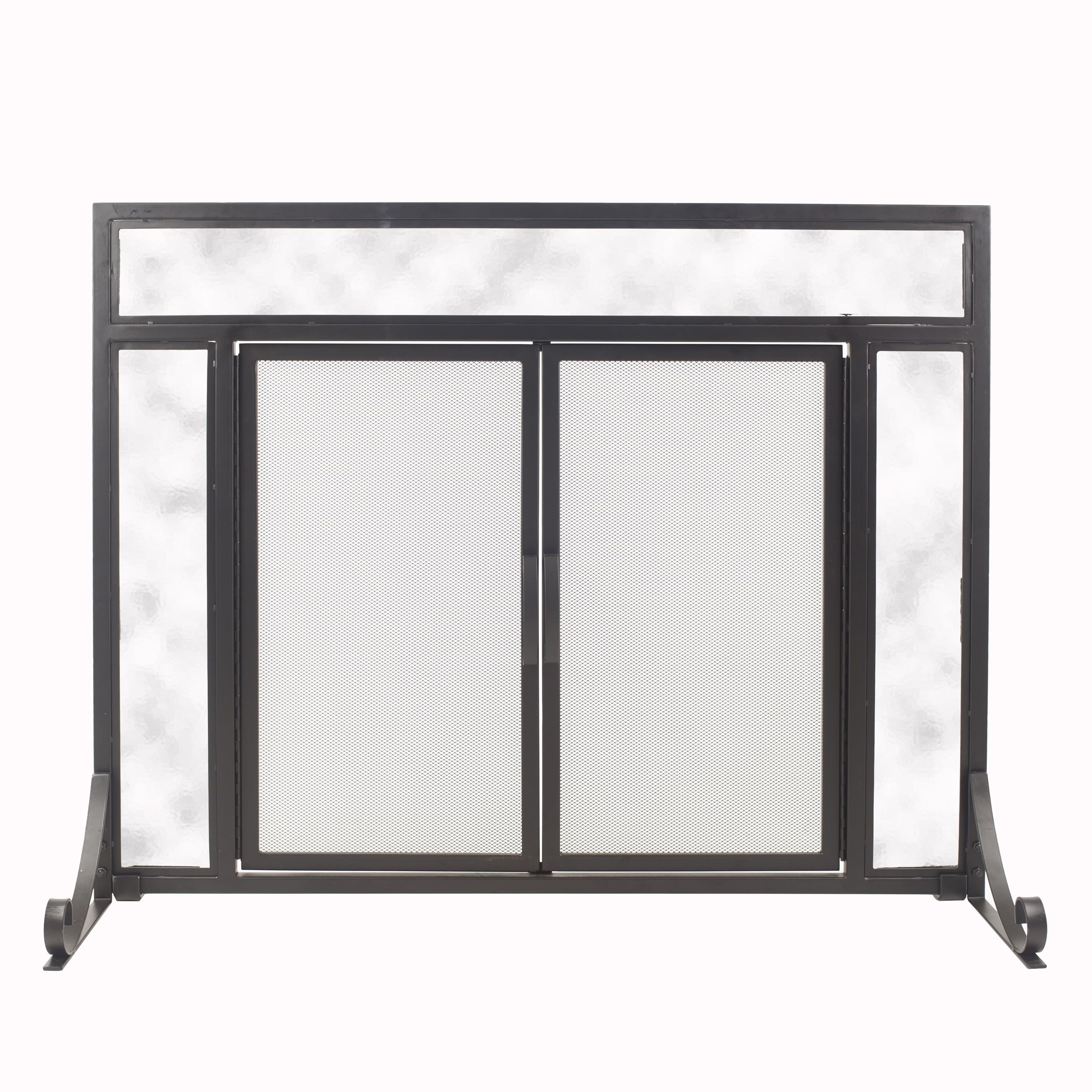 Manchester Petite Black Steel and Glass Fireplace Screen with Doors