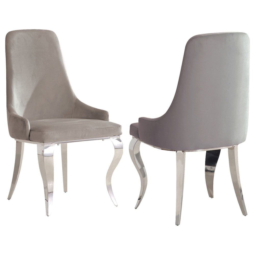 Gray Velvet Arm Chair with Chrome Cabriole Legs