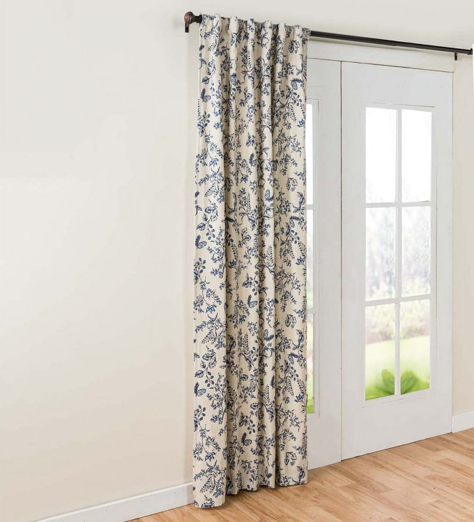 Blue Cotton Blackout Pleated Curtain Panel for Windows and Doors