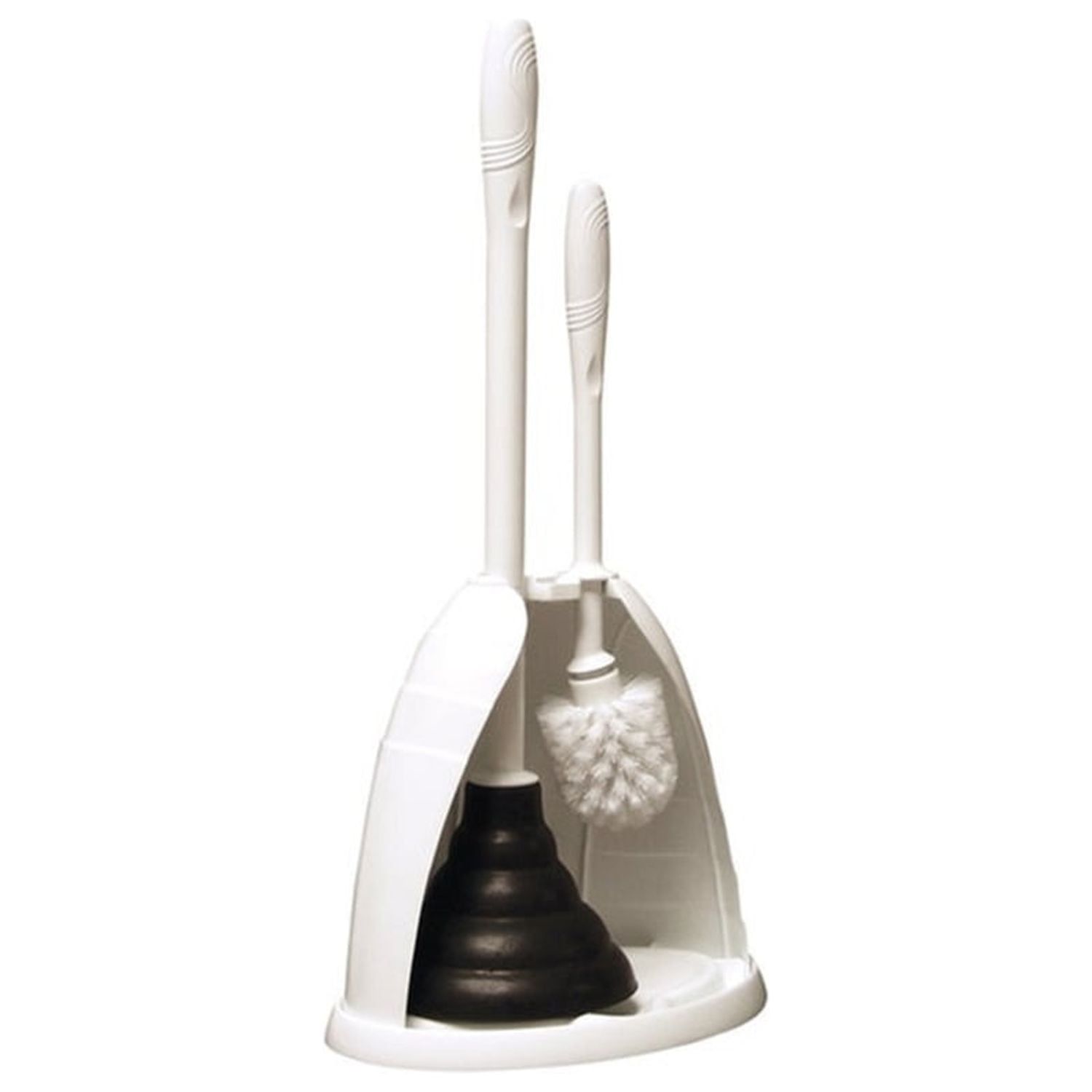 PlumbCraft White Plastic Toilet Plunger and Brush Set with Caddy