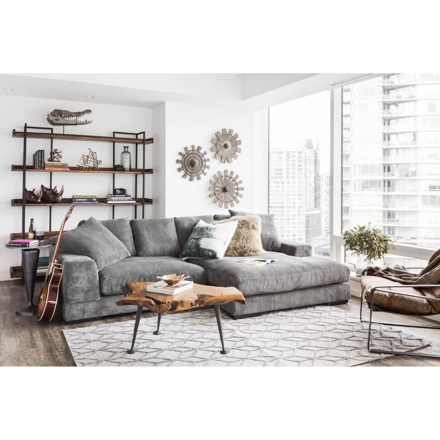 Dark Grey Two-Piece Fabric Sectional with Wood Frame