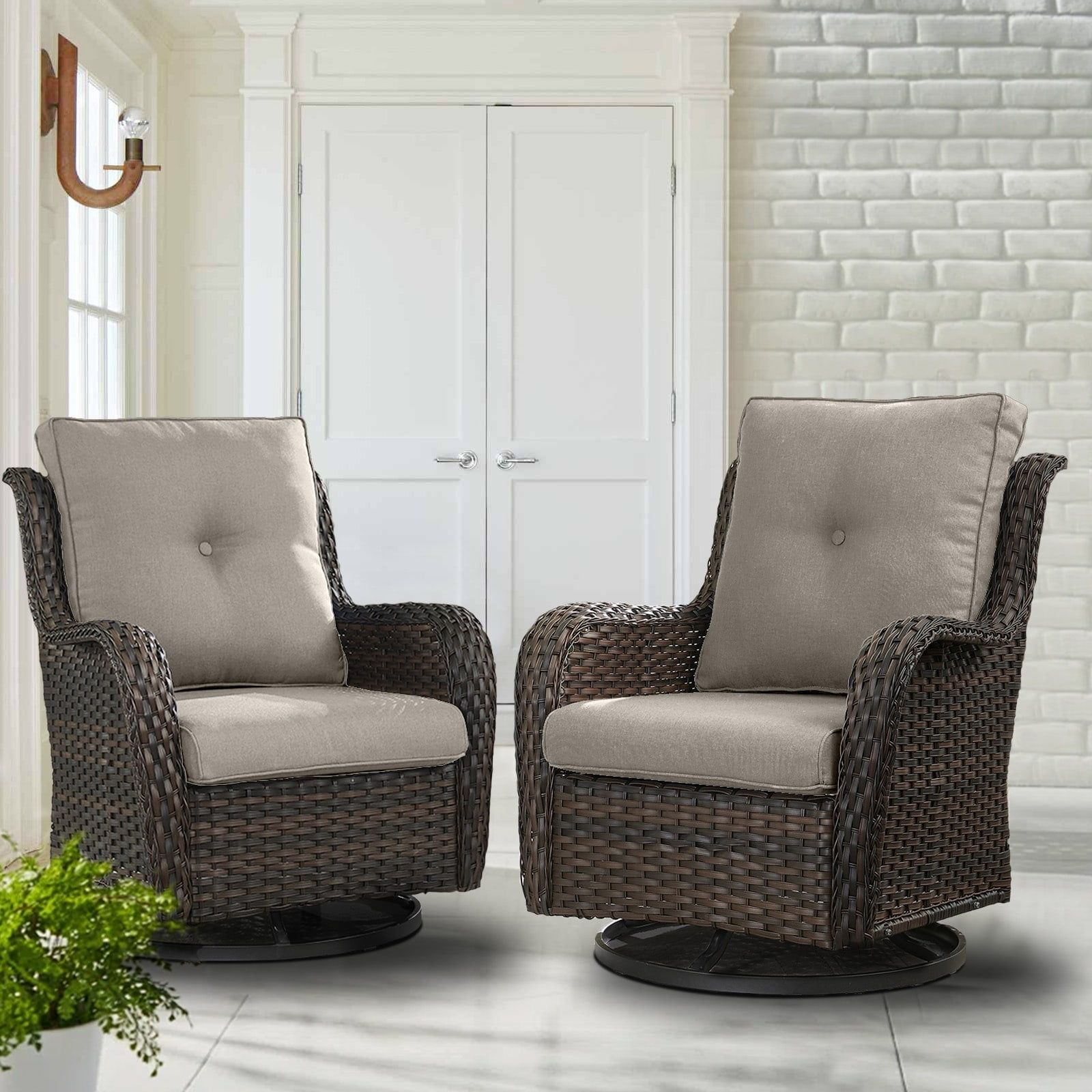 Nude Wicker and Steel Outdoor Loveseat with Rolled Arms