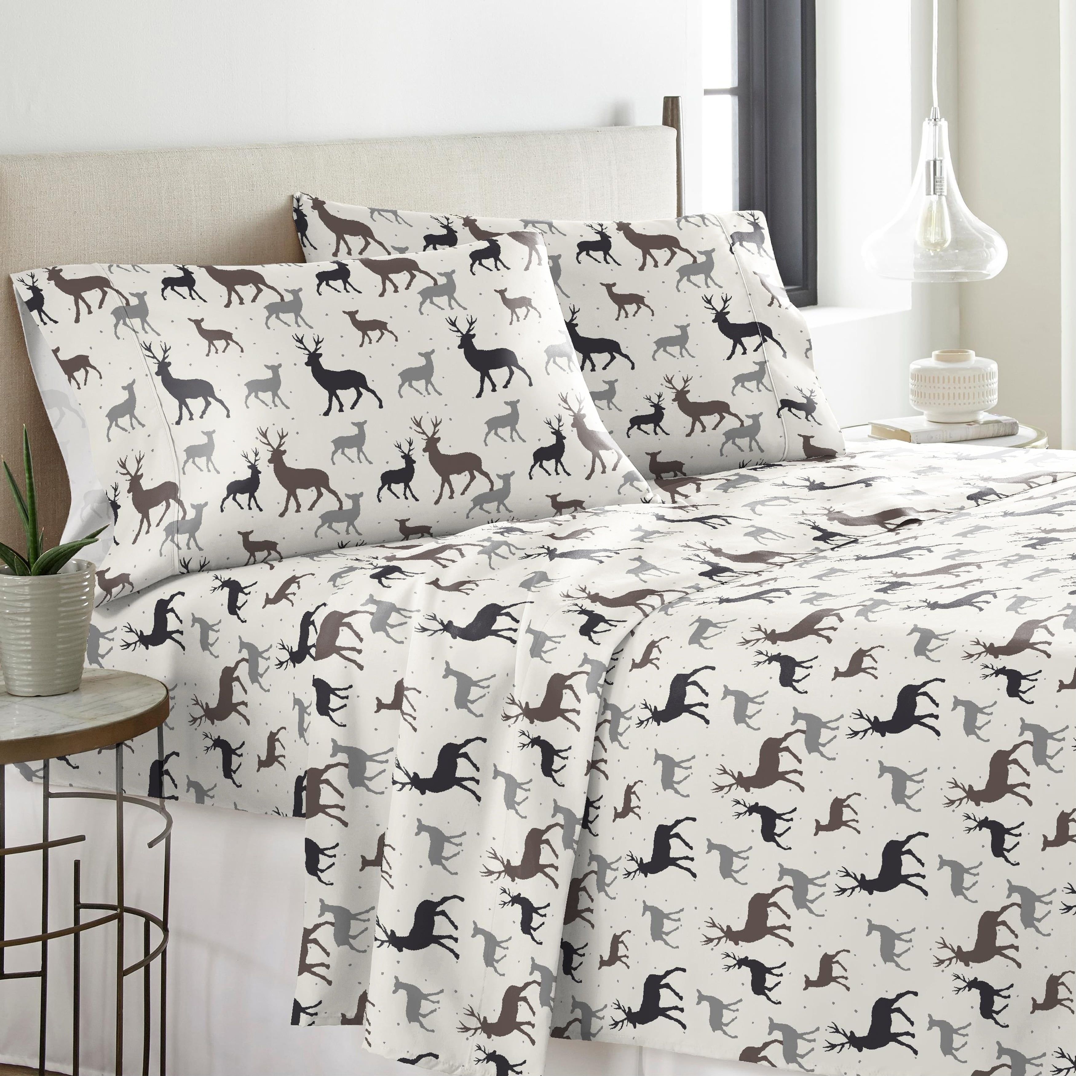 Twin Cotton Flannel Bed Sheet Set in Autumn Deer Print
