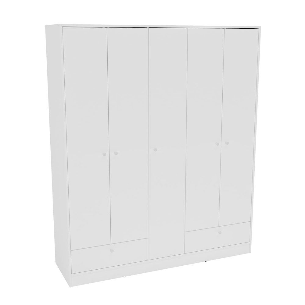 Denmark White 71" 5-Door Armoire with Drawers and Shelves