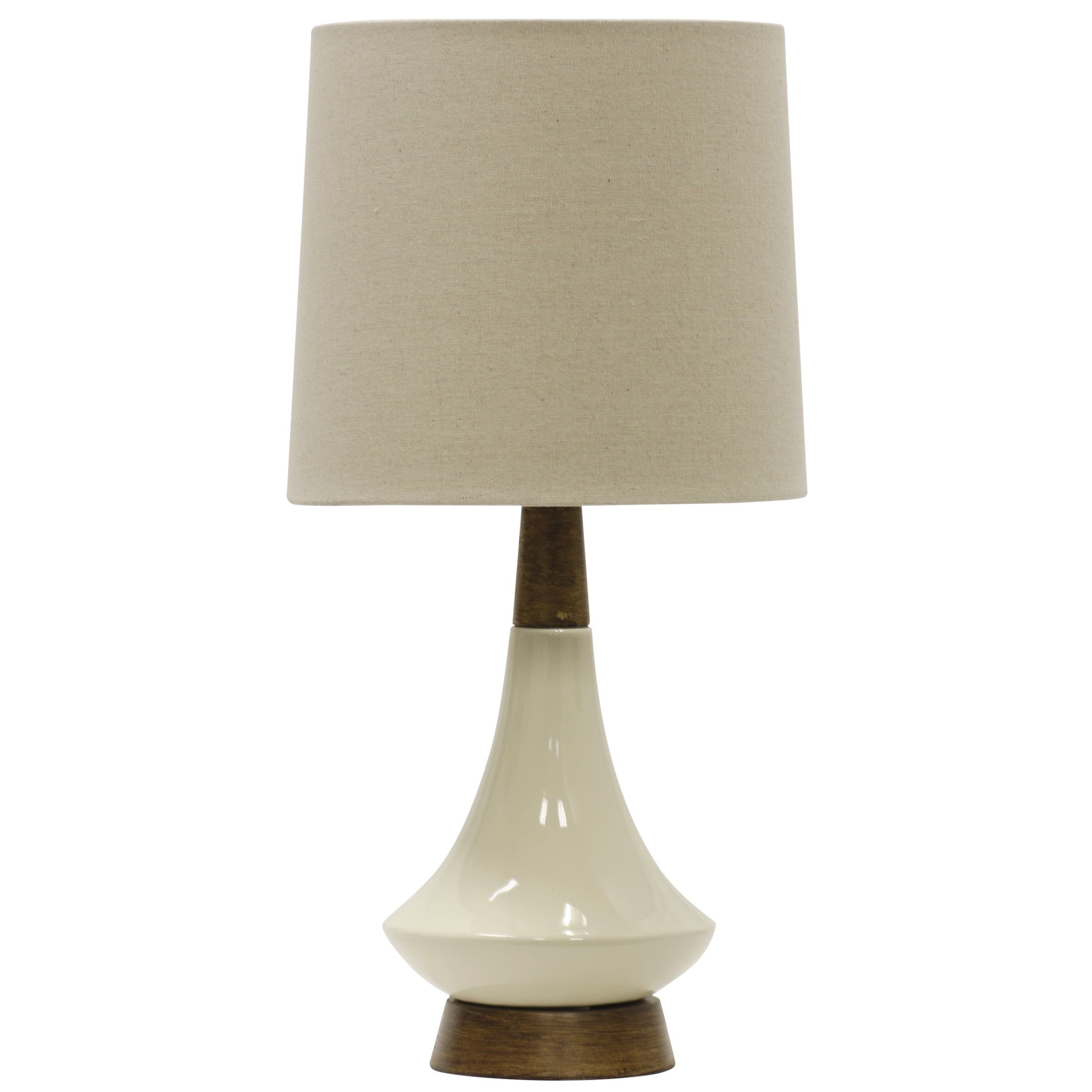 Cream Ceramic Table Lamp with Faux Wood Base and Oatmeal Shade