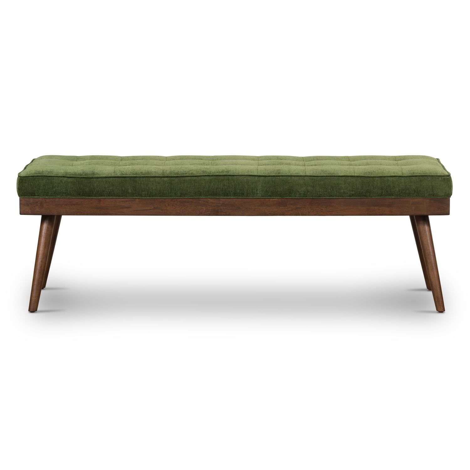 Distressed Green Velvet Tufted Bench with Solid Wood Legs