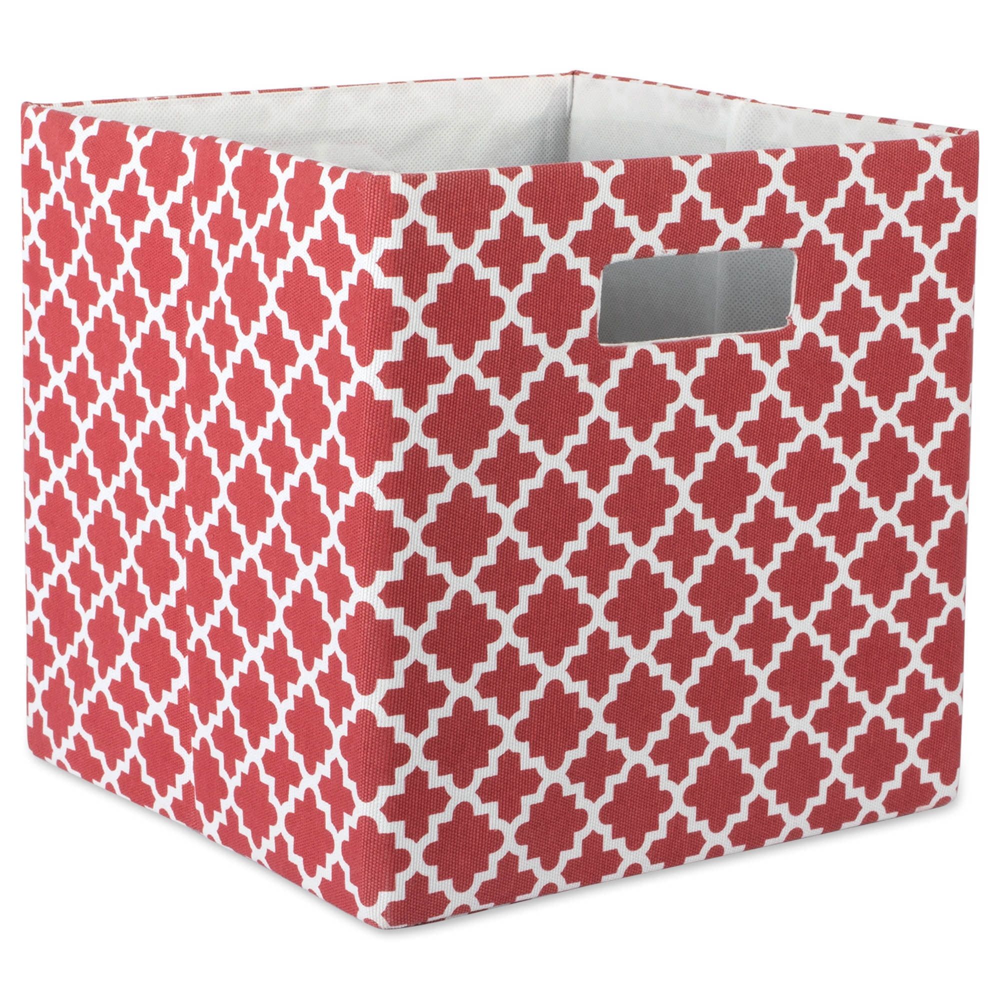 Rust Red Lattice Fabric Cube Storage Bin 13"