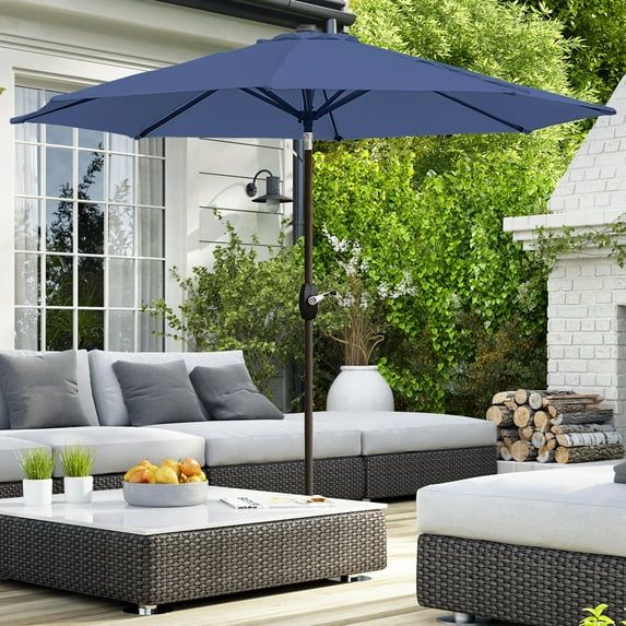 Navy Blue 9 ft. Steel Frame Patio Umbrella with Crank and Tilt