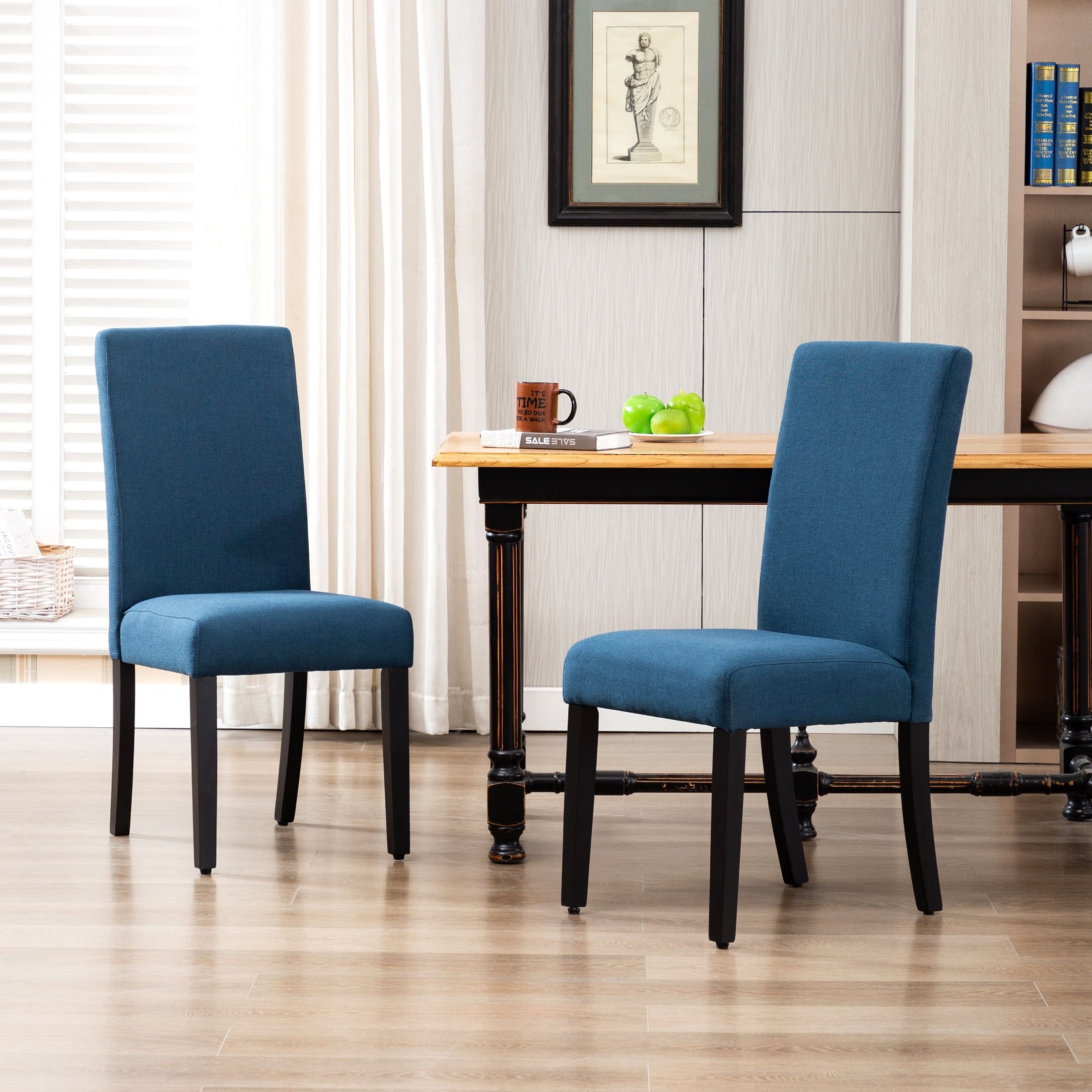 Blue Linen Upholstered Parsons Dining Side Chair Set
