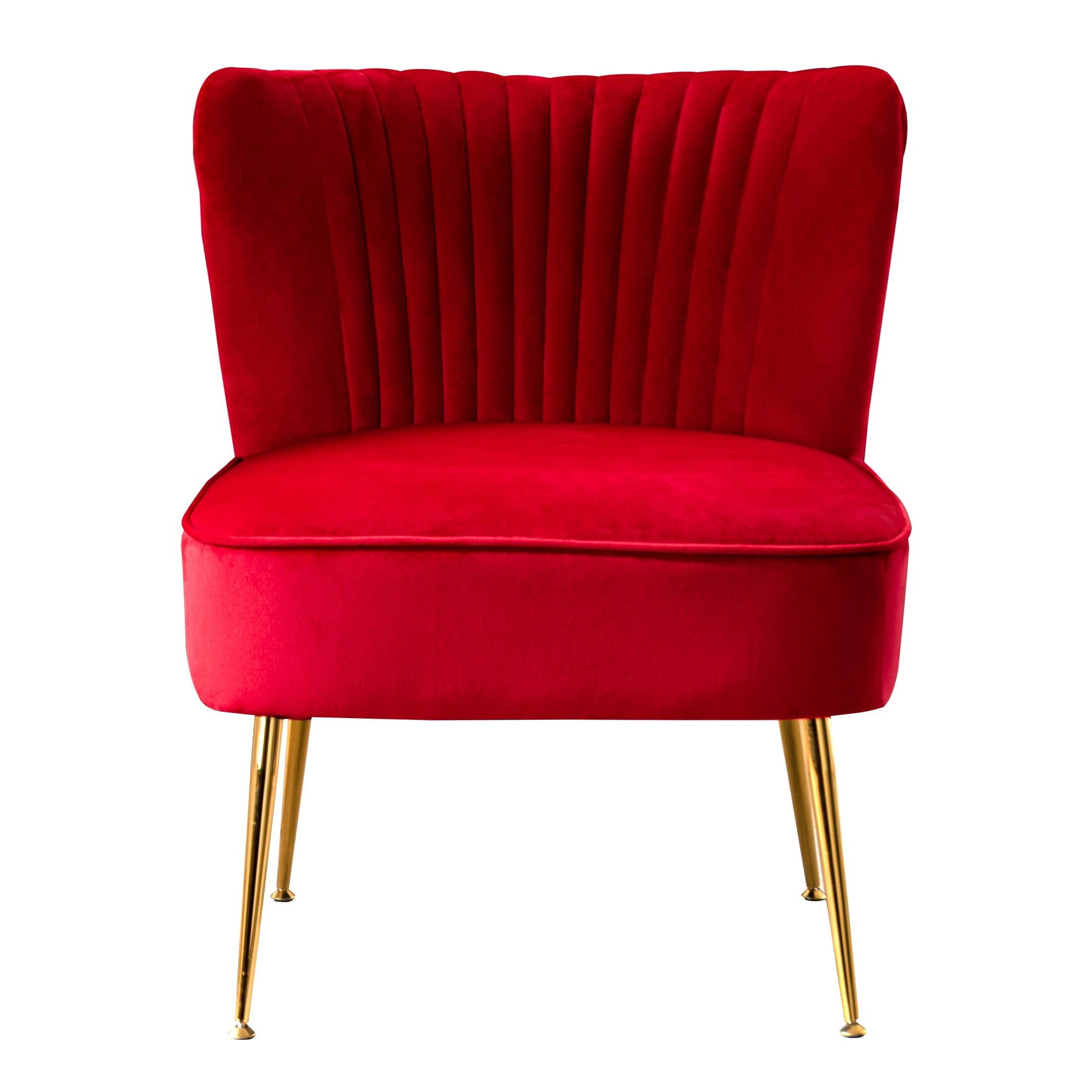 Luxurious Red Velvet 26" Mid-Century Modern Accent Chair
