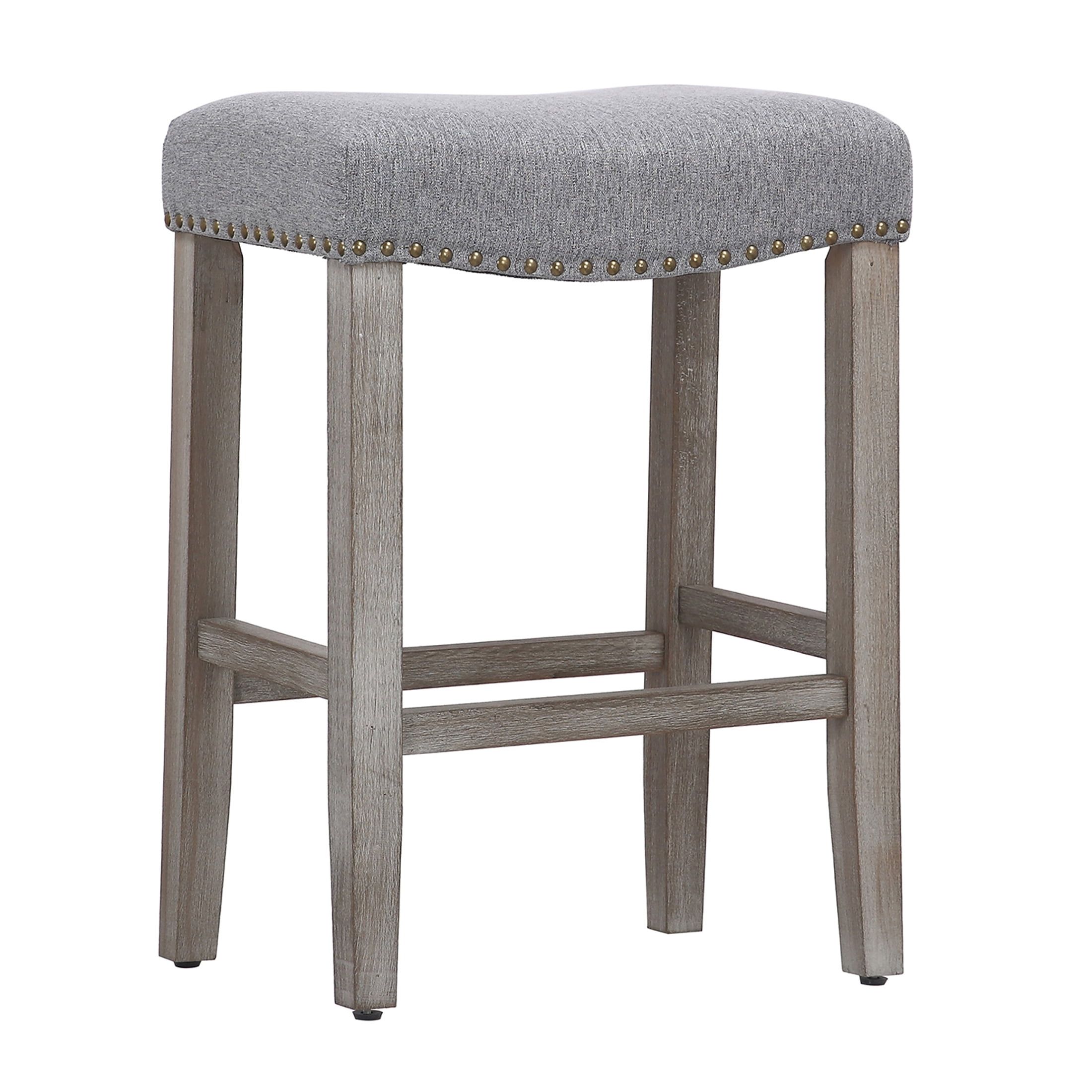 Antique Gray 24" Backless Saddle Counter Stool with Gray Linen Seat