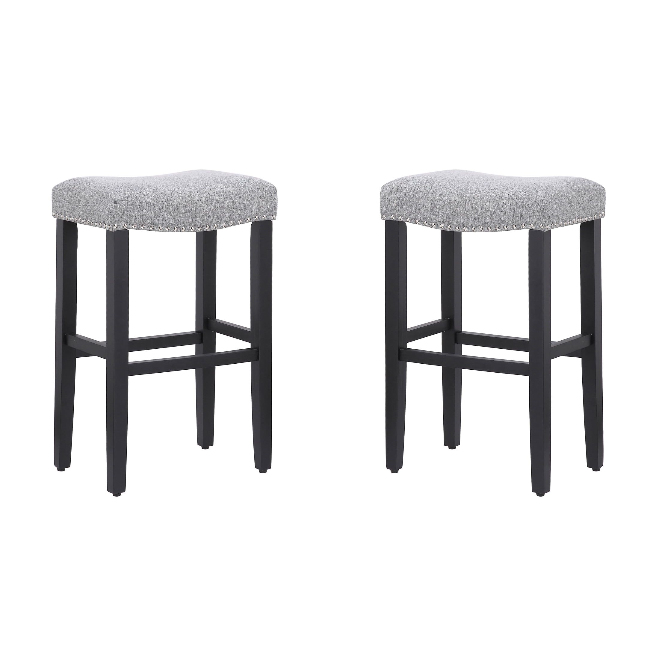 29" Gray Upholstered Saddle Seat Bar Stools, Set of 2
