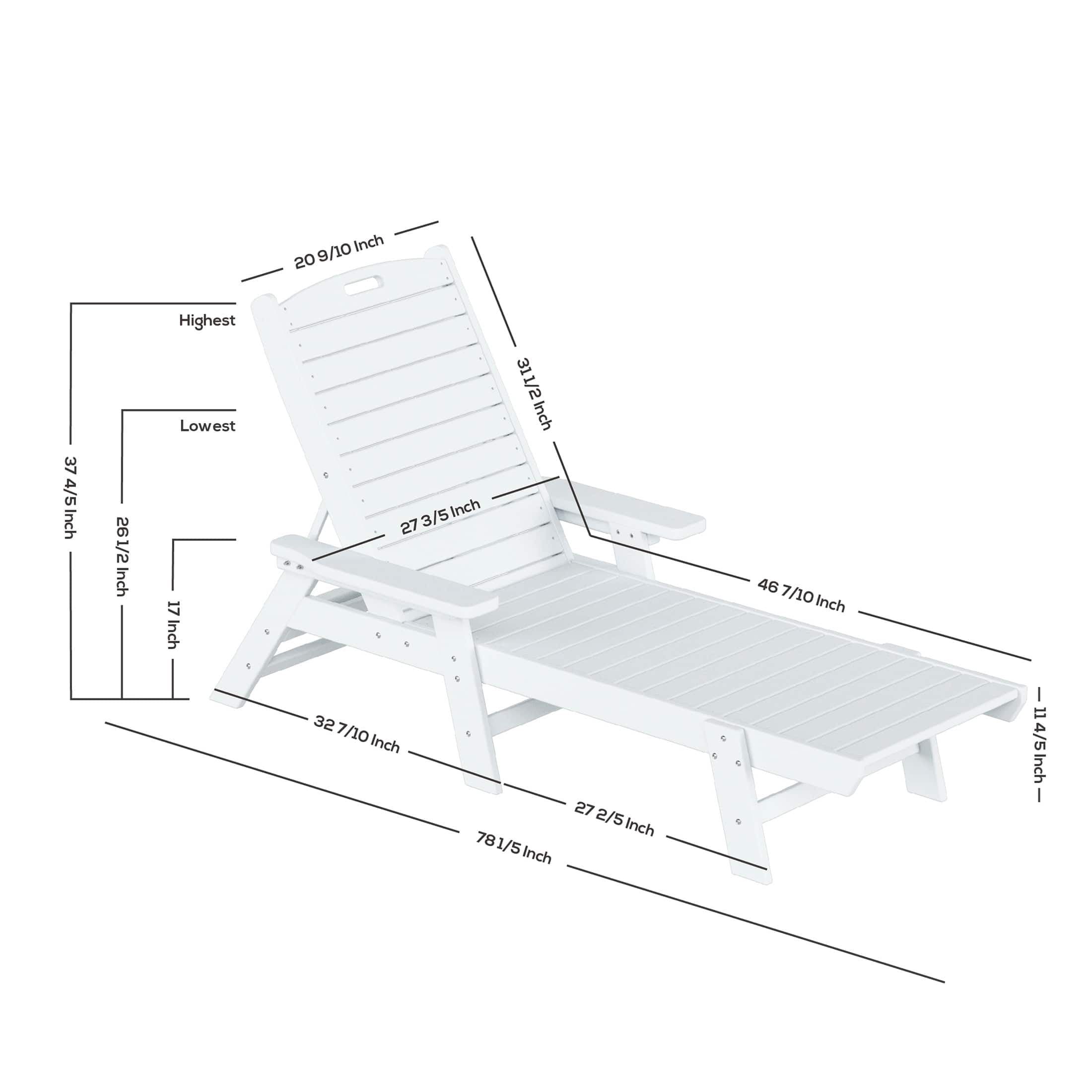 Laguna 78" White Poly Weather-Resistant Outdoor Chaise Lounge with Arms