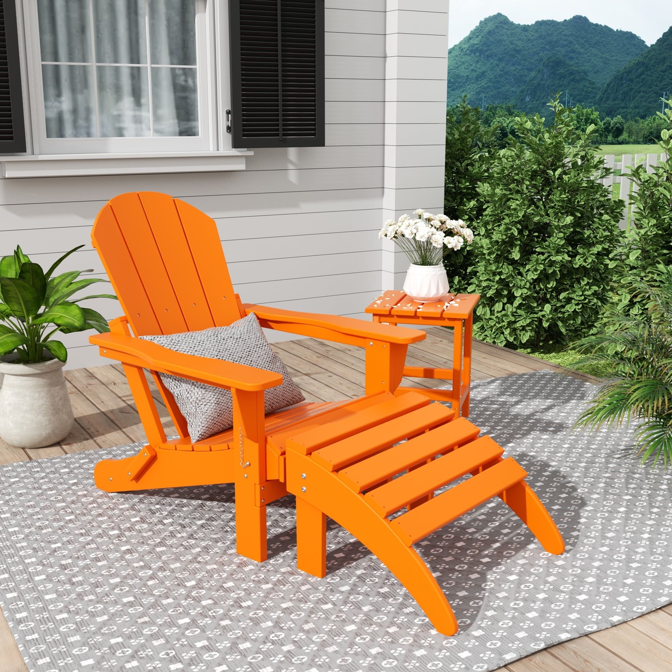 Laguna Orange HDPE 3-Piece Adirondack Chair Set with Ottoman and Side Table