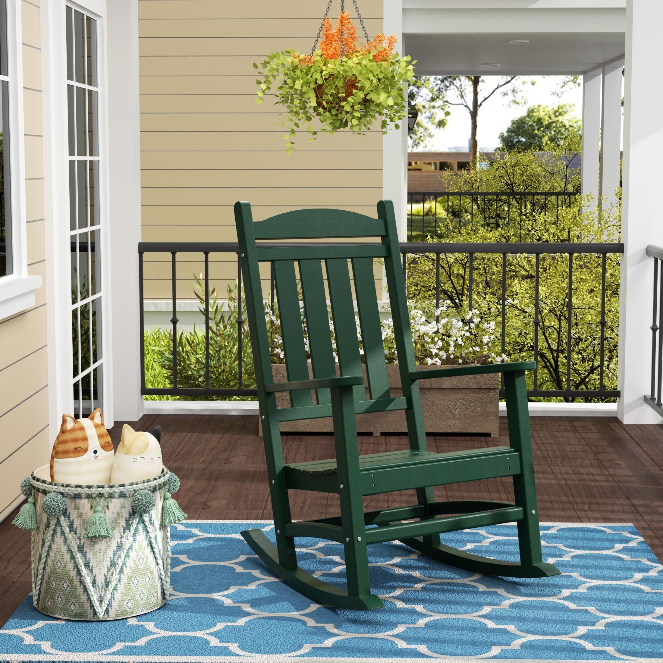 Laguna Traditional Dark Green Poly HDPE Rocking Chair with Arms